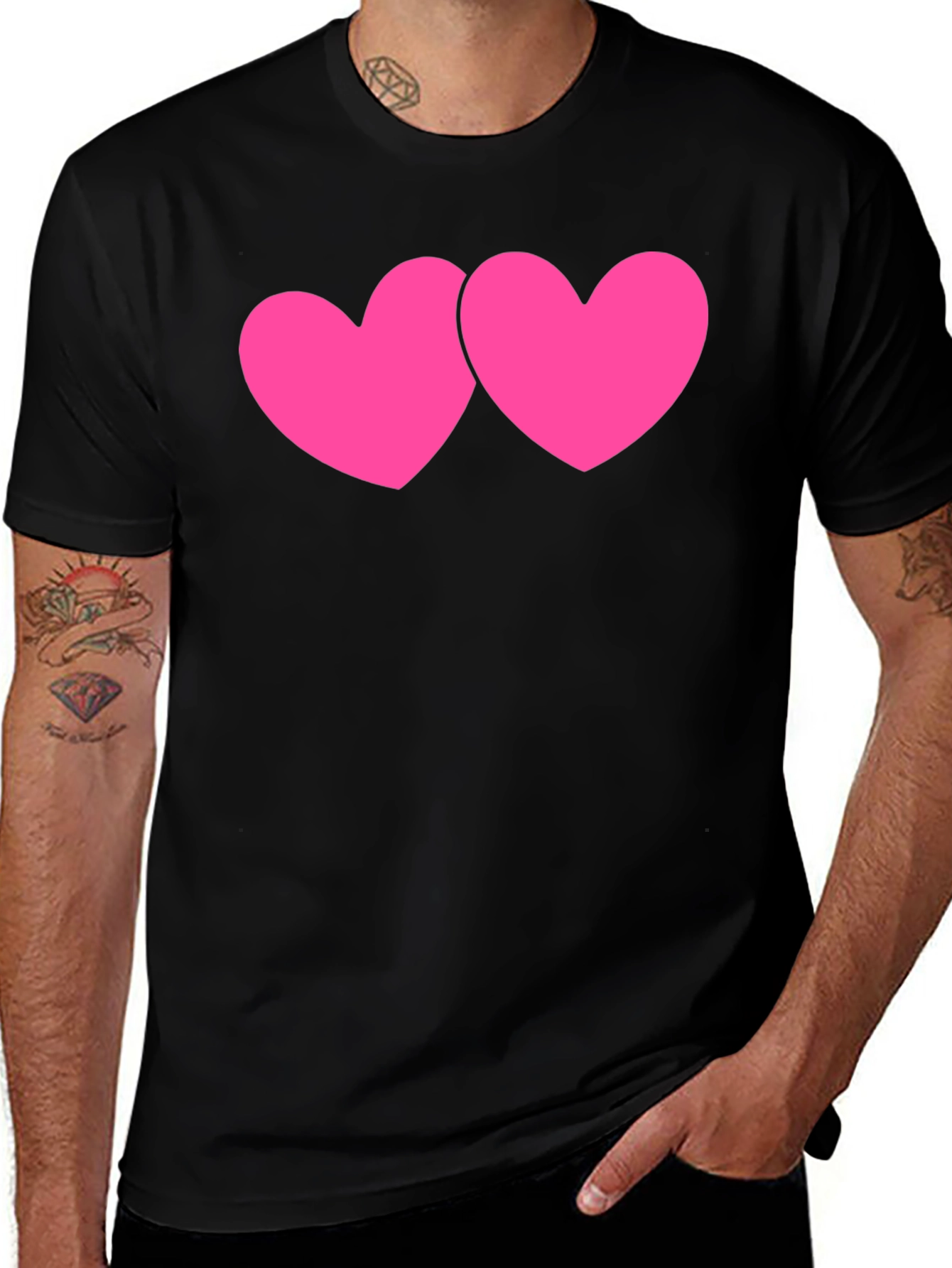 Variant 10 of Pink Heart Graphic Black T-Shirt