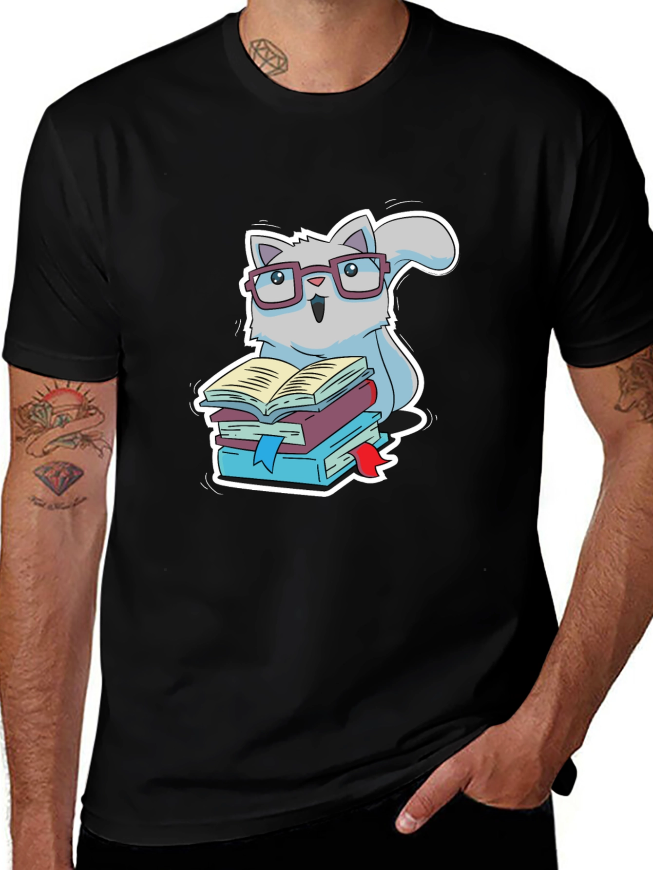 Variant 15 of Bookworm Cat T-Shirt - Cute Reading Kitten Design