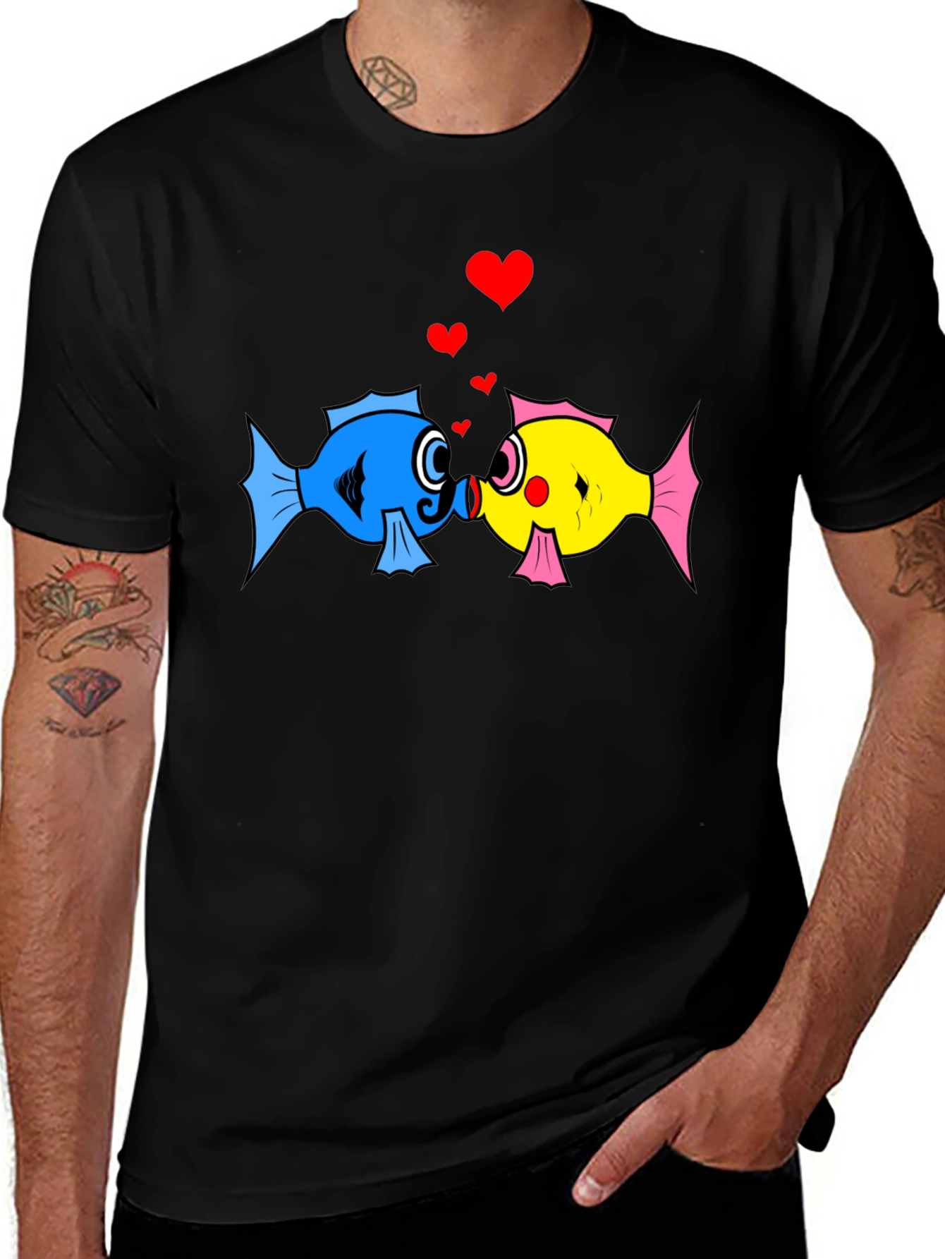 Variant 16 of Fish Love T-Shirt: Cute Cartoon Kissing Fish Design