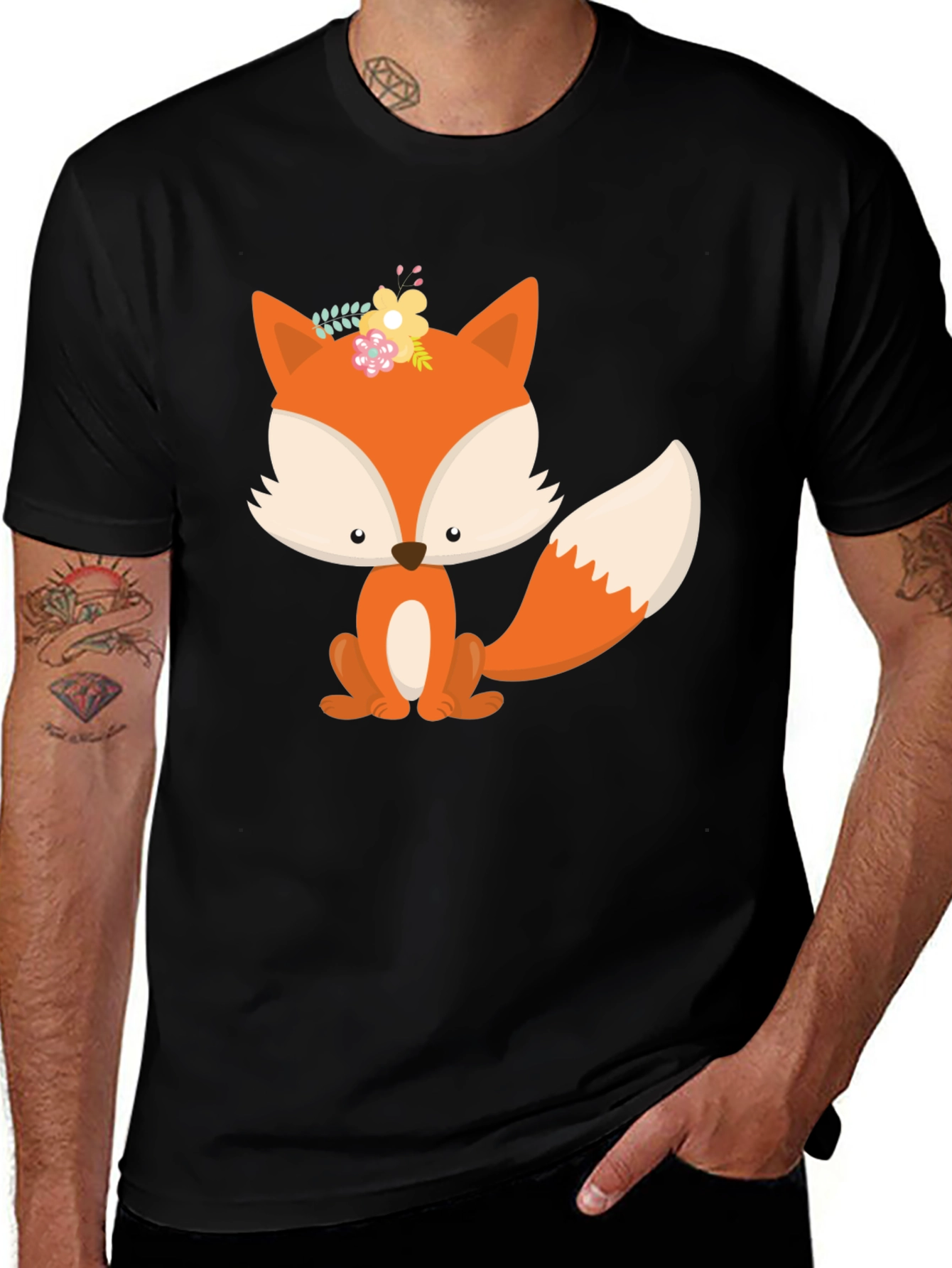 Variant 17 of Cute Fox Graphic Tee - Black Cotton Blend T-Shirt