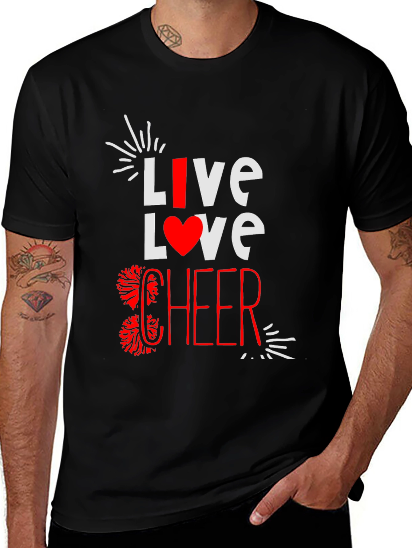 Variant 24 of Live Love Cheer T-Shirt - Black Cotton Blend Tee