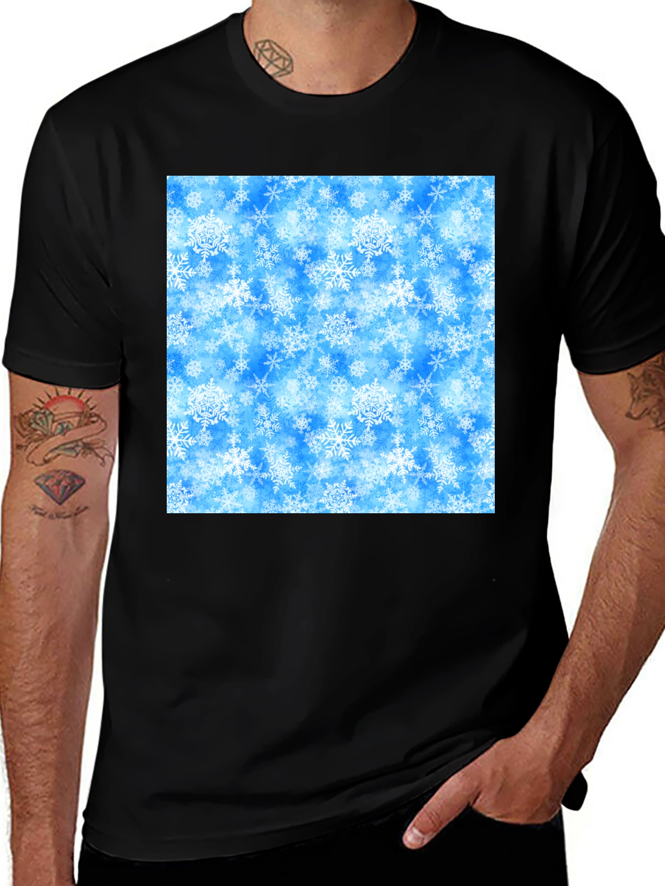 Variant 25 of Snowflake Pattern T-Shirt - Black Casual Tee