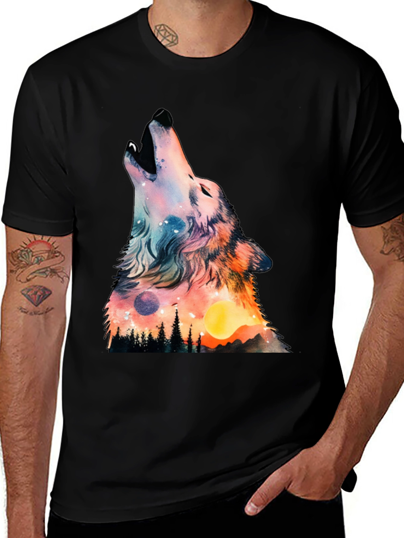 Variant 26 of Wolf Galaxy Print Tee - Unique Graphic T-Shirt