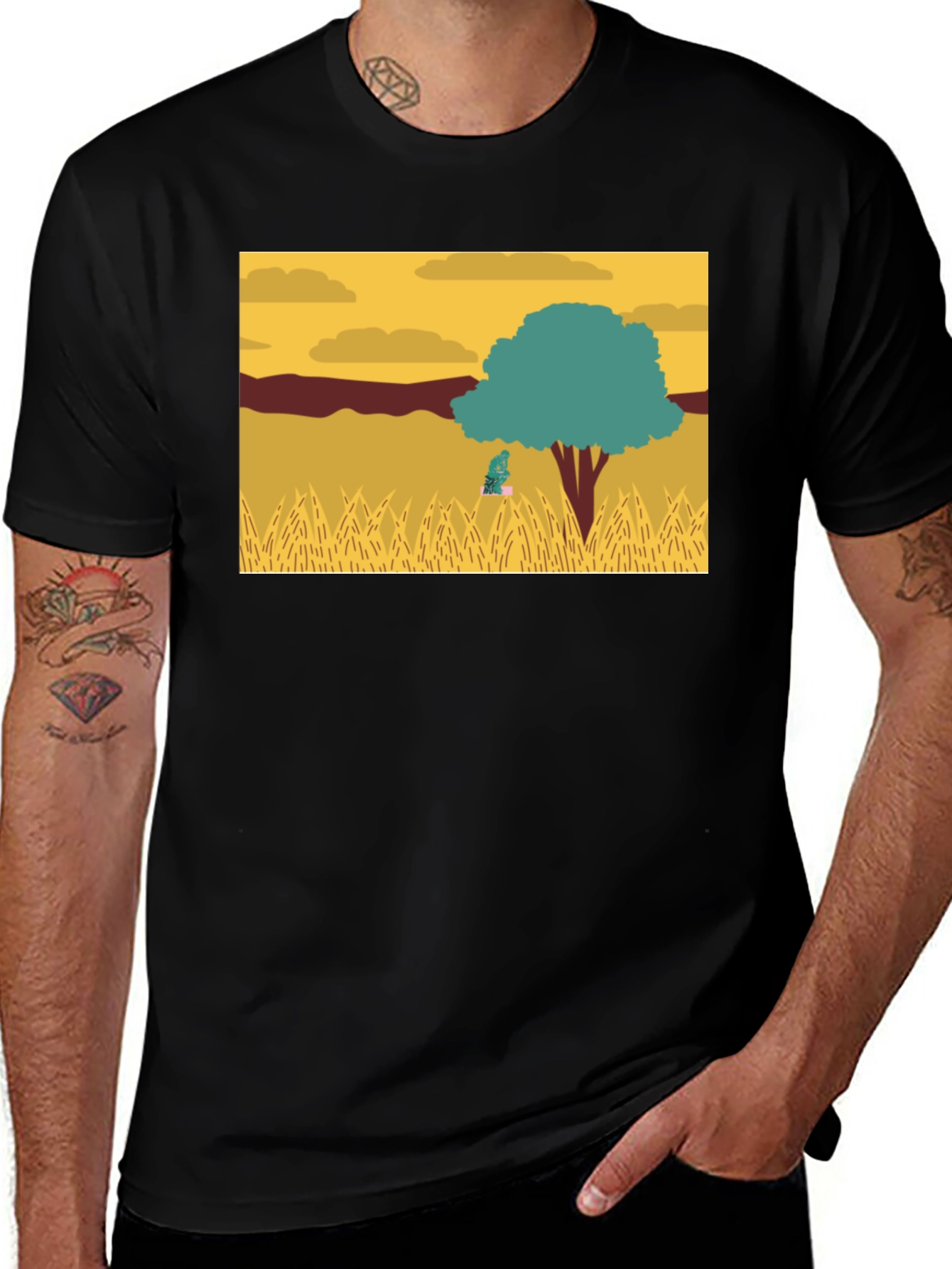 Variant 2 of Nature Scene Graphic Tee - Black Casual Shirt