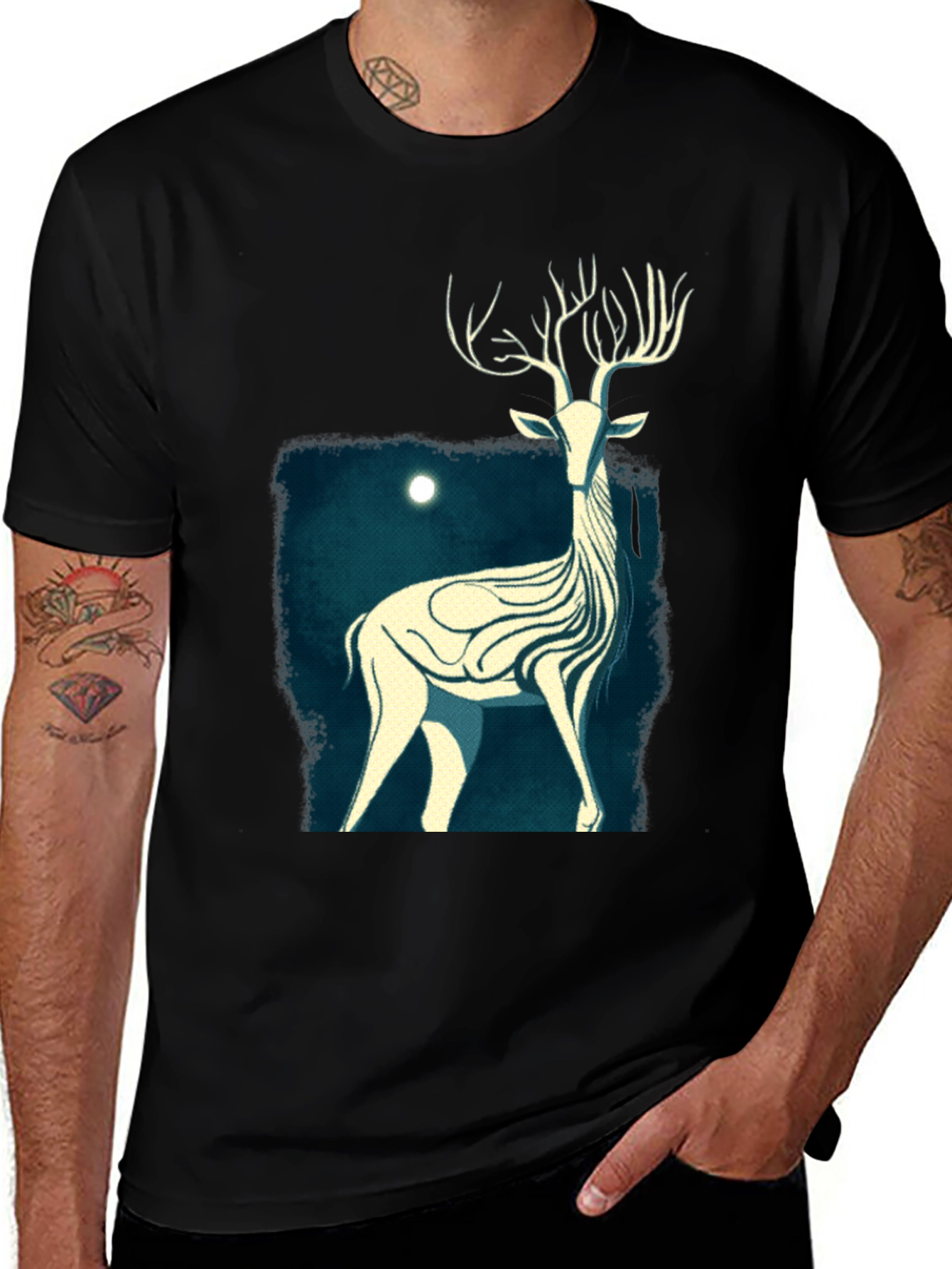 Variant 21 of Mystic Stag Graphic Tee - Black Cotton T-Shirt