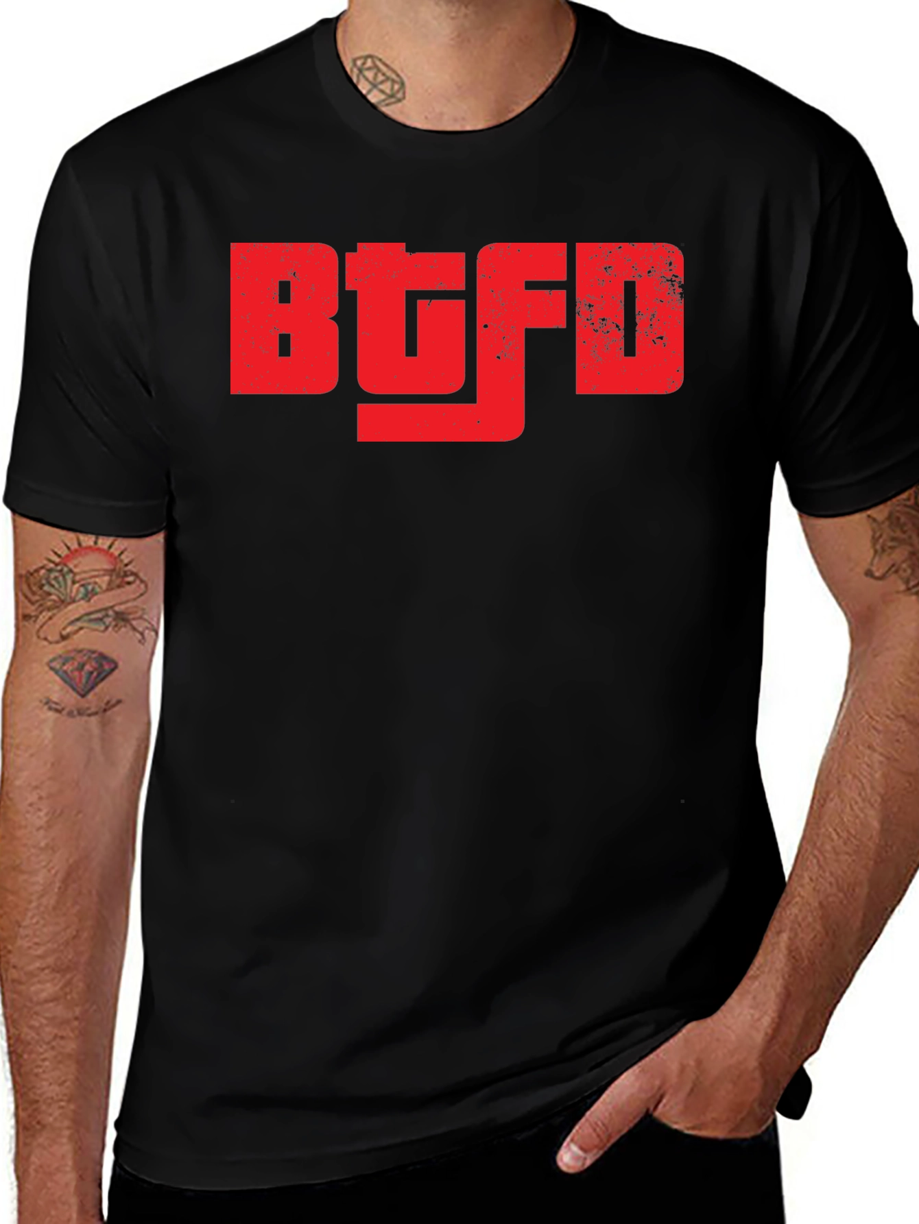Variant 24 of BTGFD Graphic T-Shirt - Bold Red Design on Black Tee