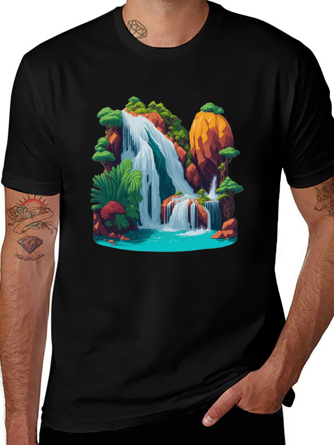 Black Waterfall Graphic Black T-Shirt main image