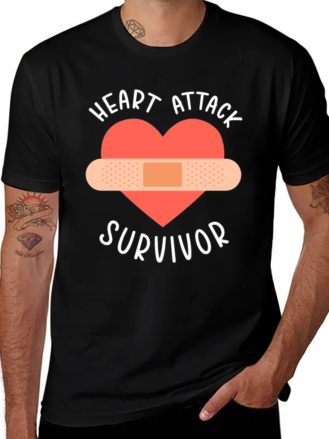 Heart Attack Survivor Graphic Tee - Black Cotton T-Shirt