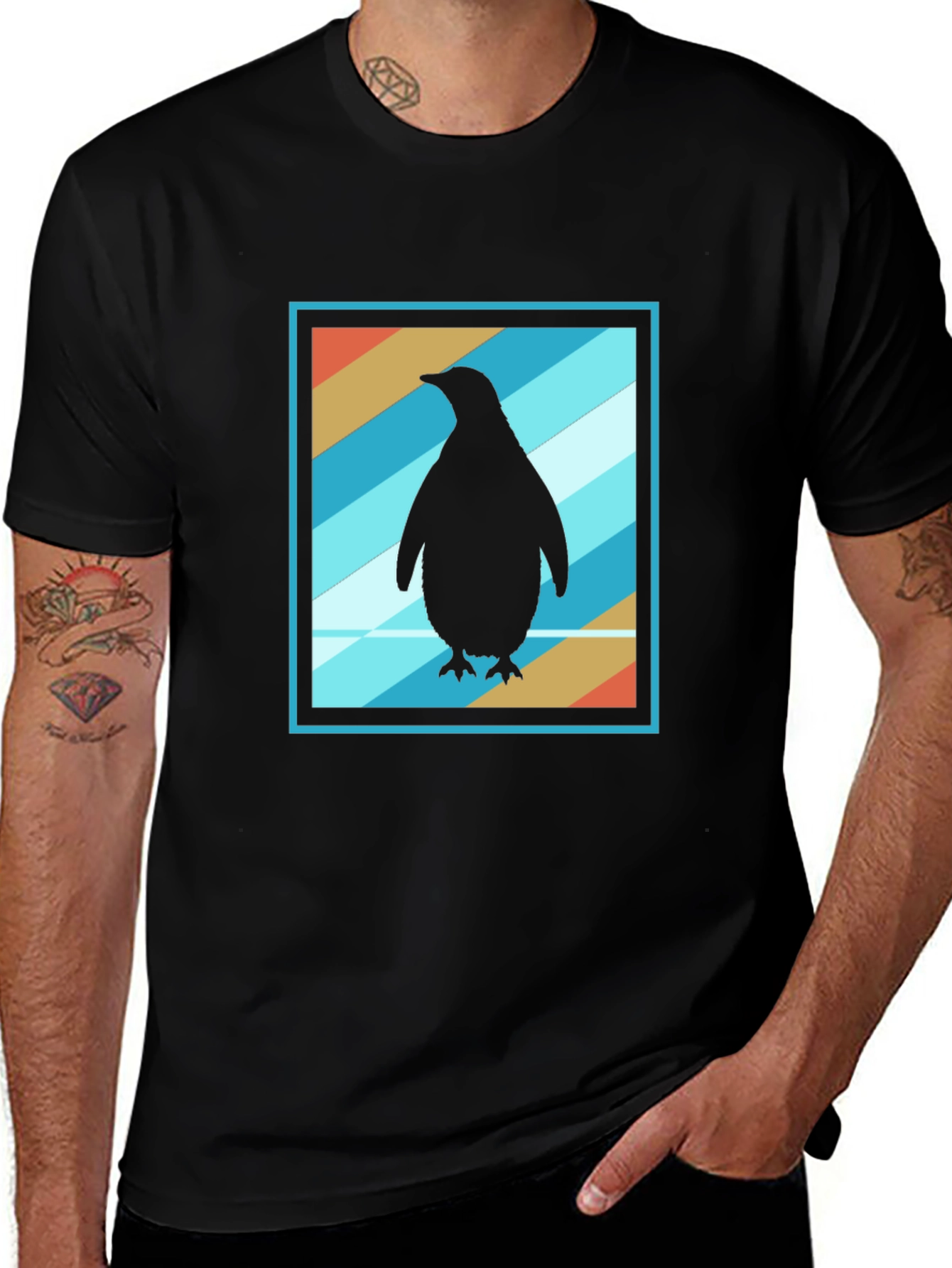 Variant 11 of Cool Penguin Graphic Tee - Men's Black T-Shirt