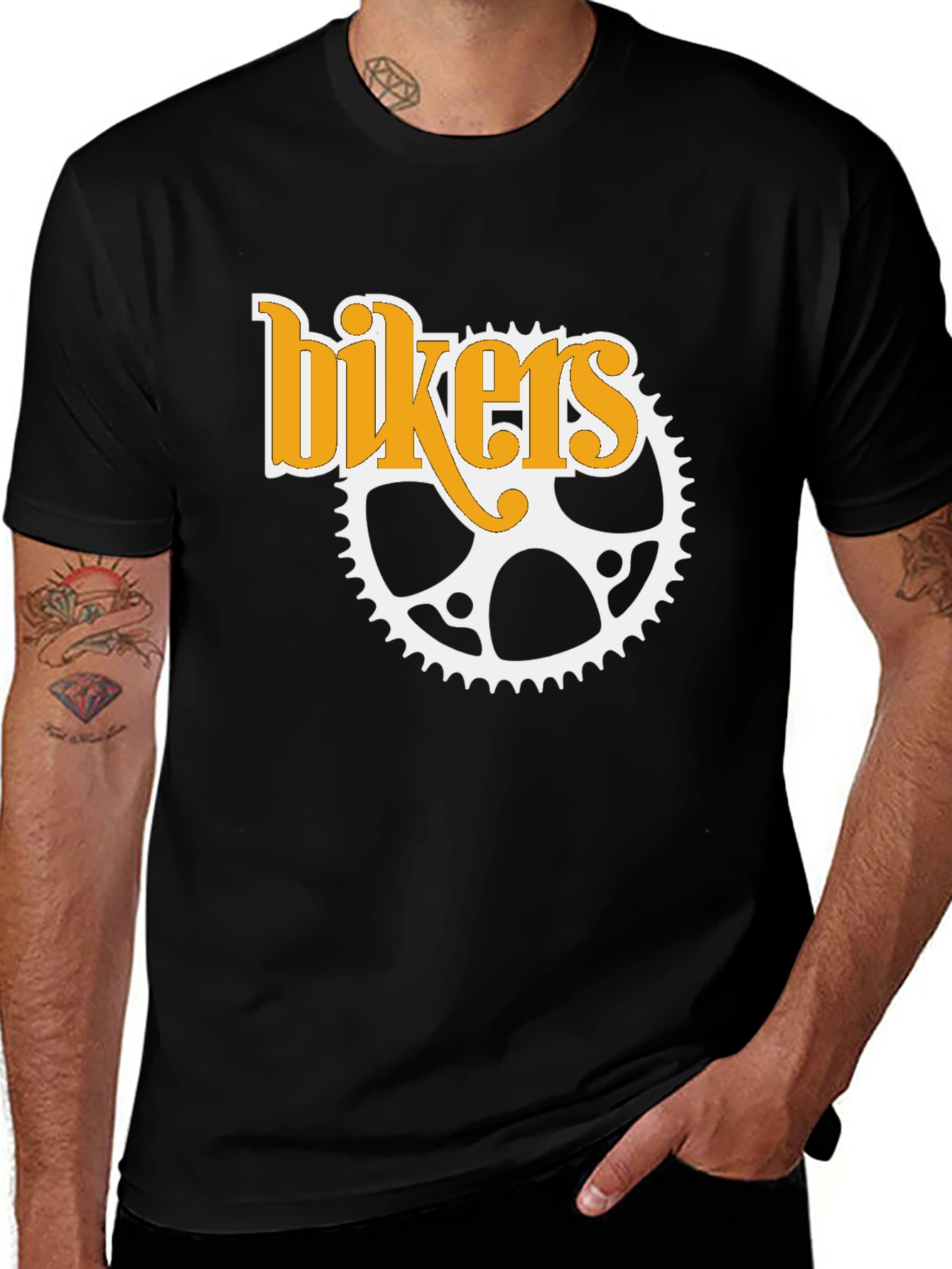 Bikers T-Shirt - Black Cotton Tee with Sprocket Design