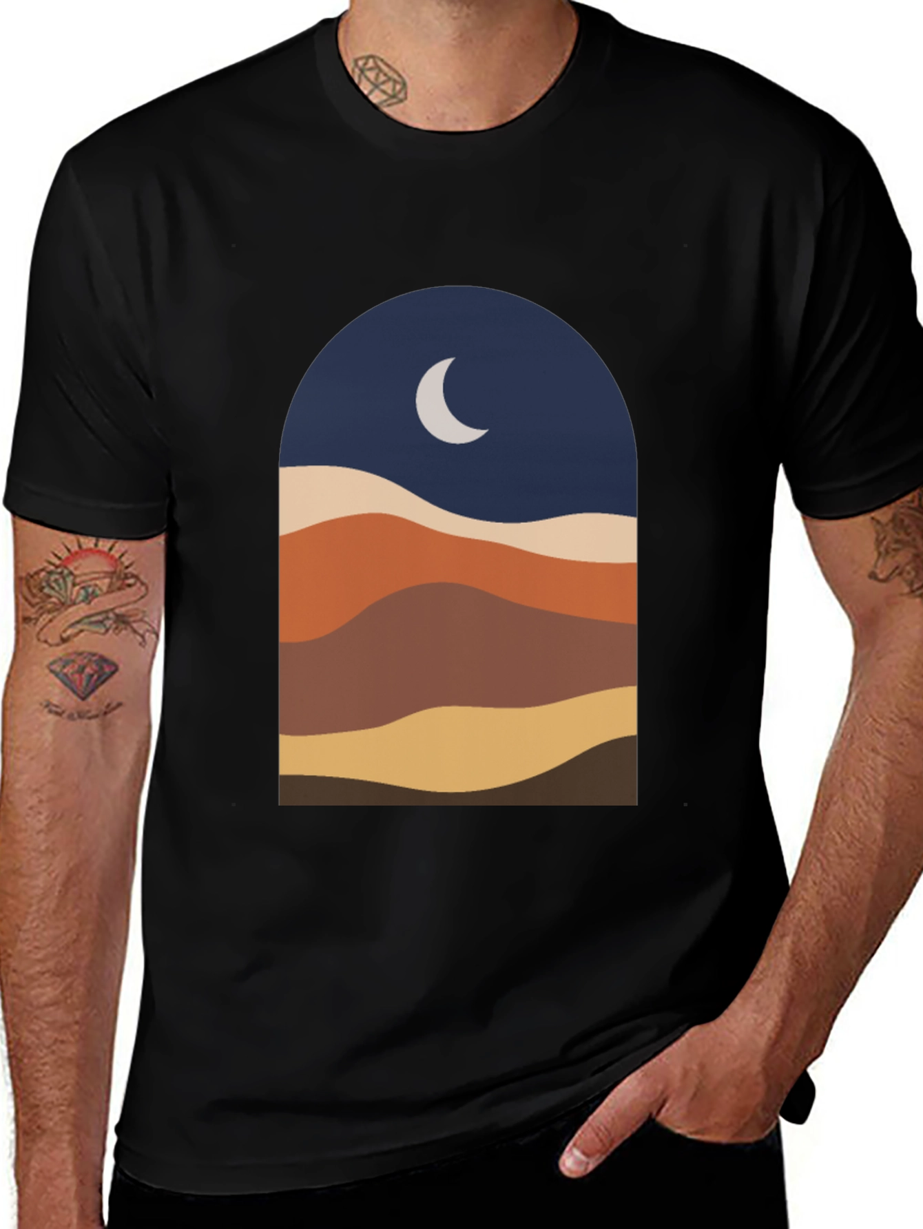 Variant 12 of Desert Moon Graphic Tee - Black Cotton T-Shirt
