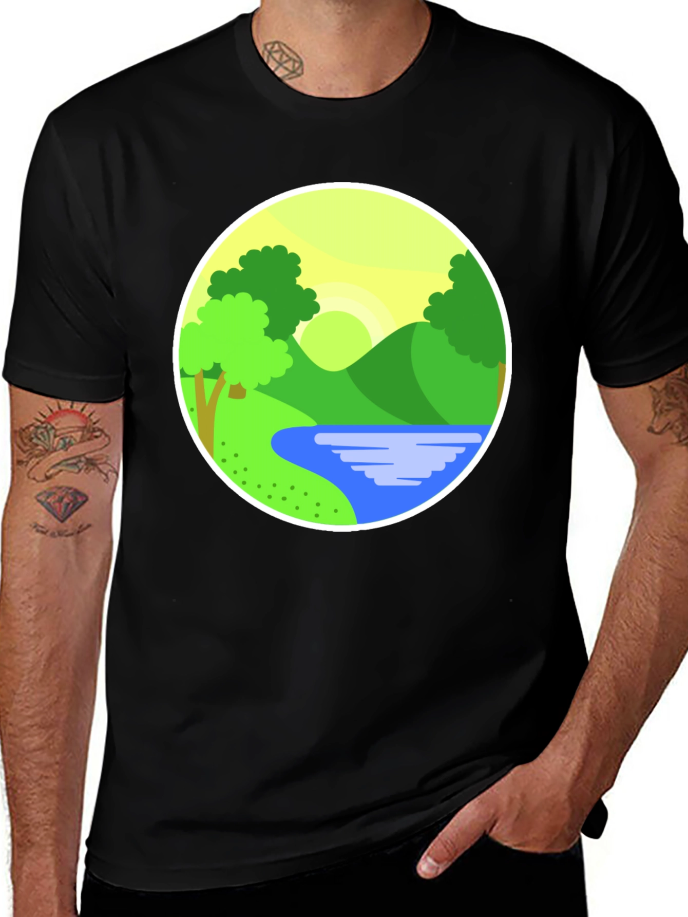 Variant 4 of Nature Scene Graphic Tee - Stylish Black Cotton T-Shirt