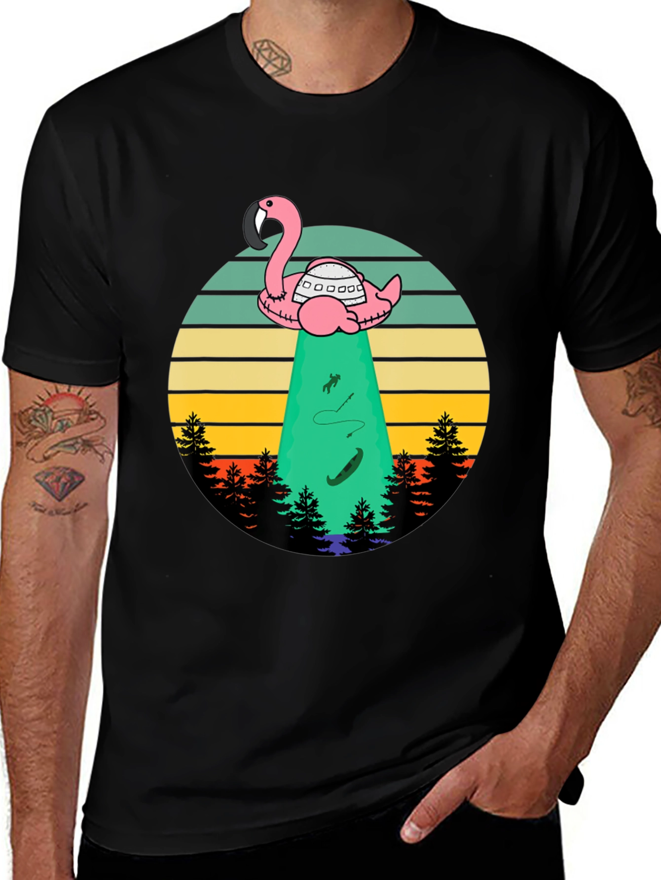 Retro Alien Abduction Flamingo T-Shirt