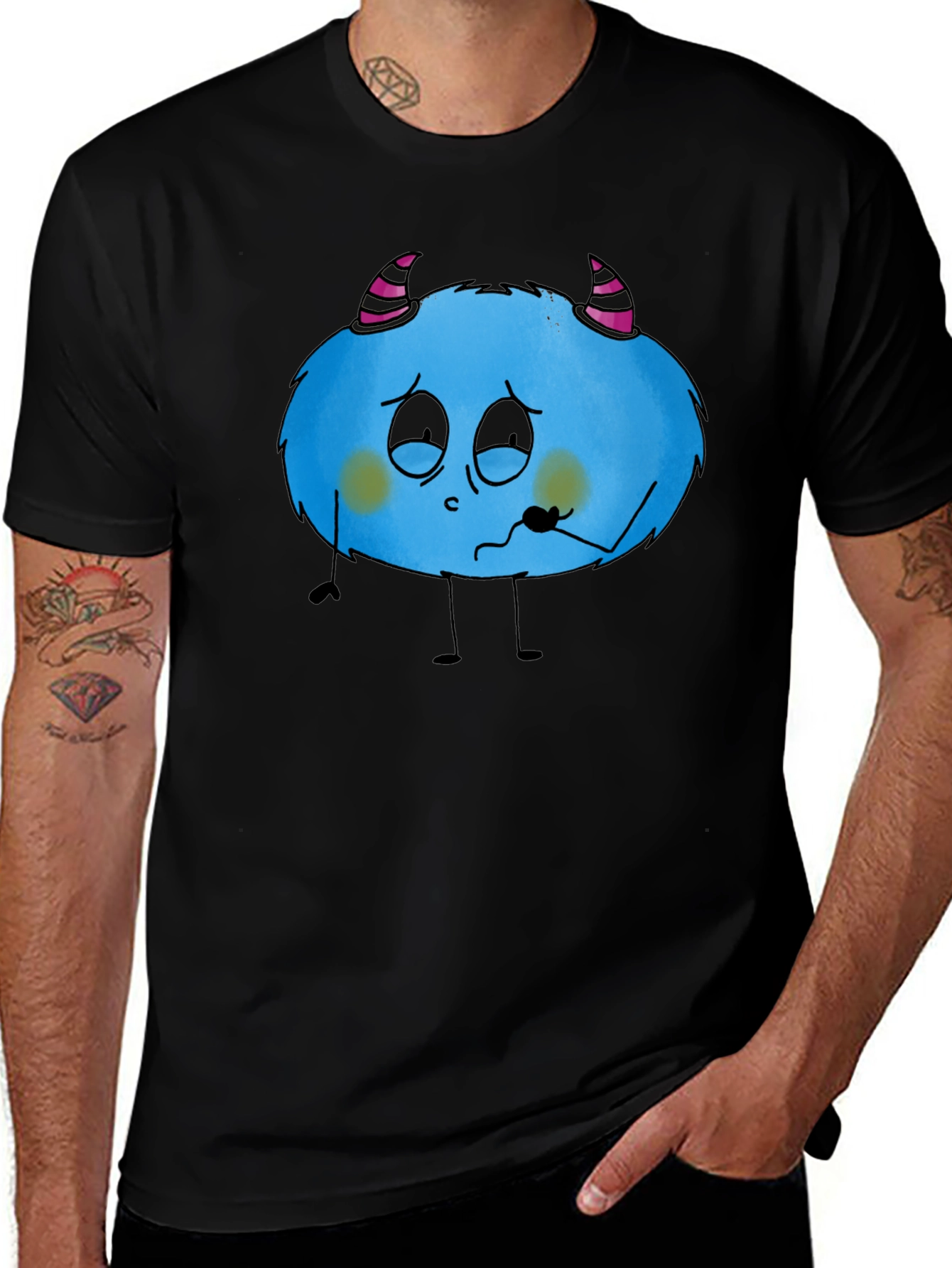 Variant 19 of Sad Monster Graphic T-Shirt - Black Cotton Tee