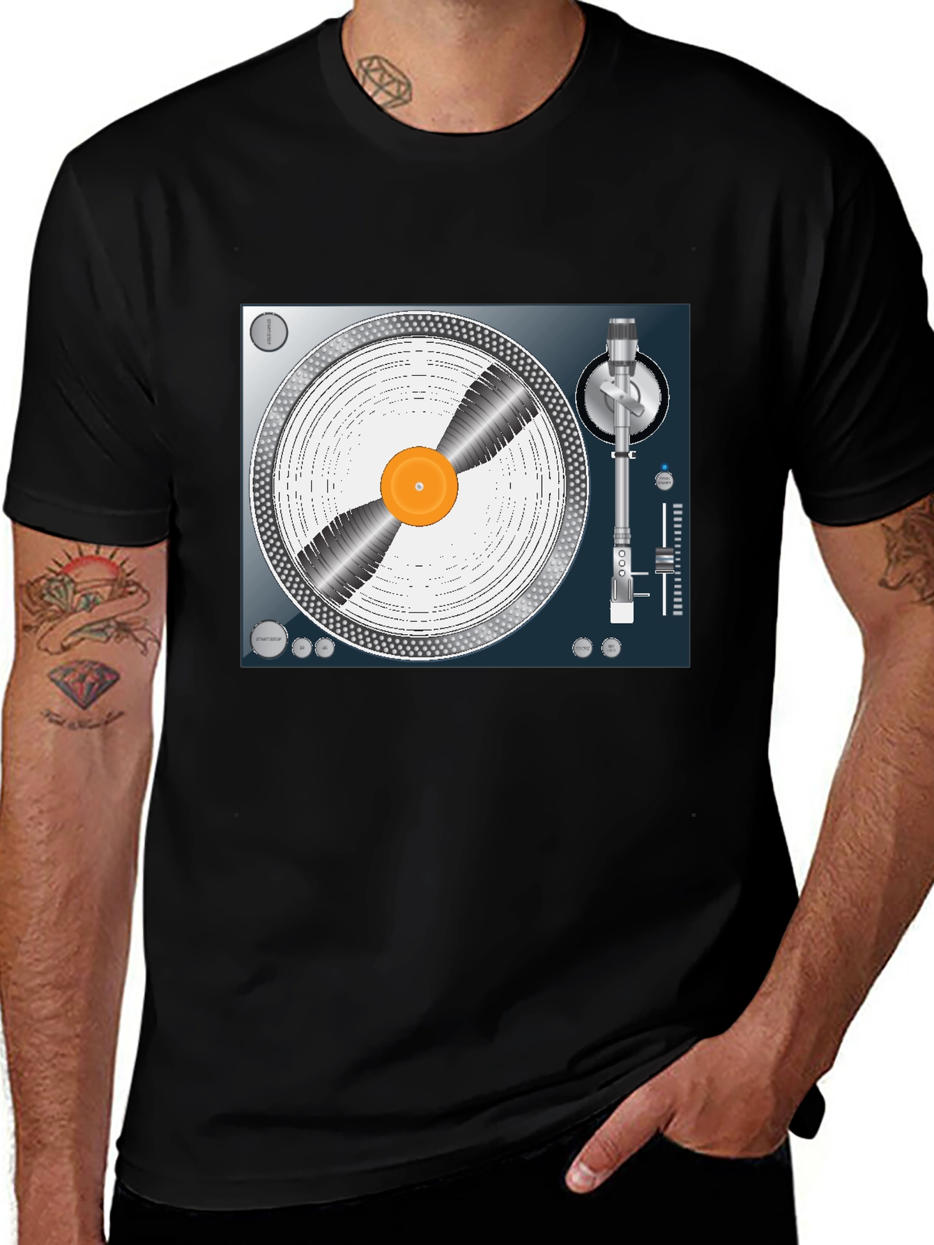 Variant 7 of DJ Turntable Graphic Tee - Black Cotton T-Shirt