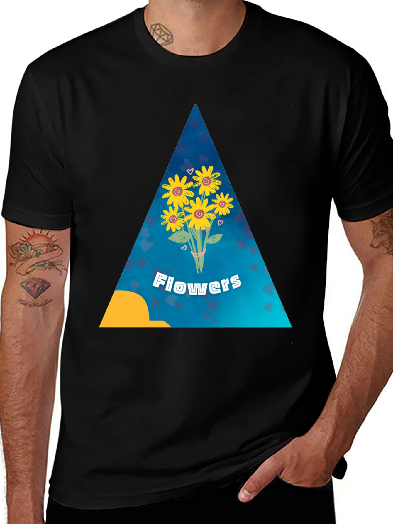 Variant 22 of Flowers Graphic Print Black T-Shirt