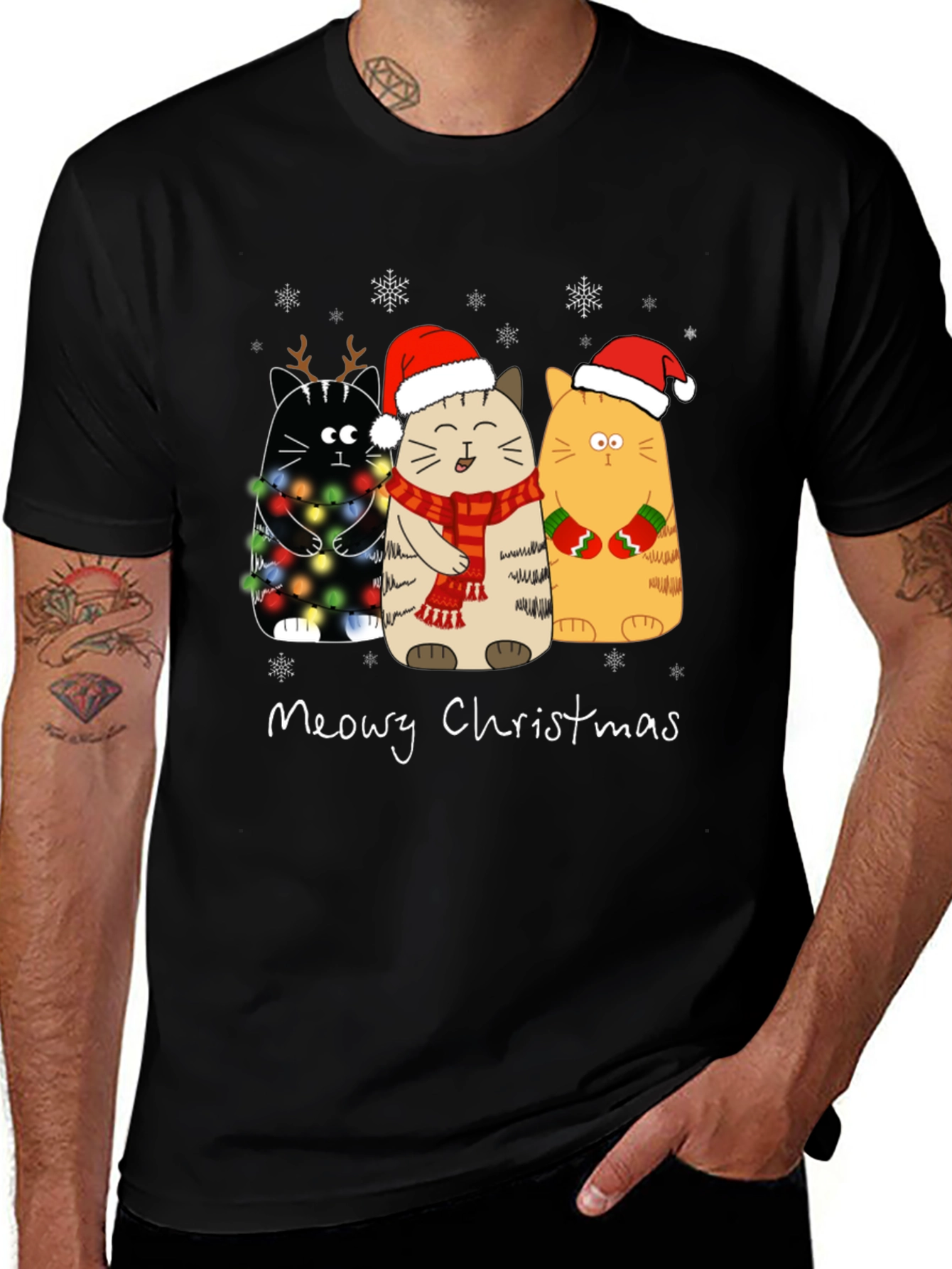 Meowy Christmas Cat T-Shirt Holiday Apparel