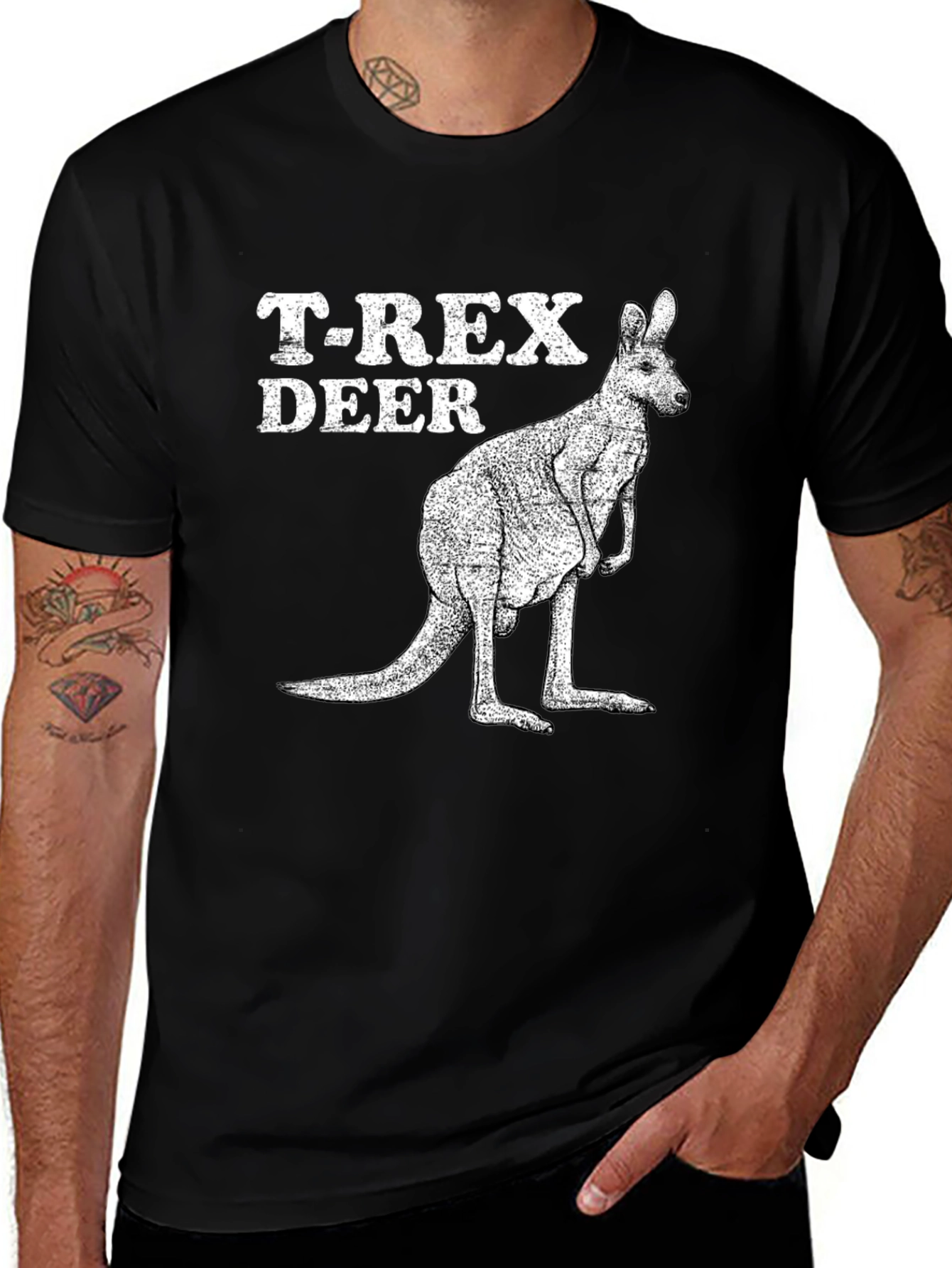 Variant 2 of T-Rex Deer Kangaroo Graphic Print Tee - Black