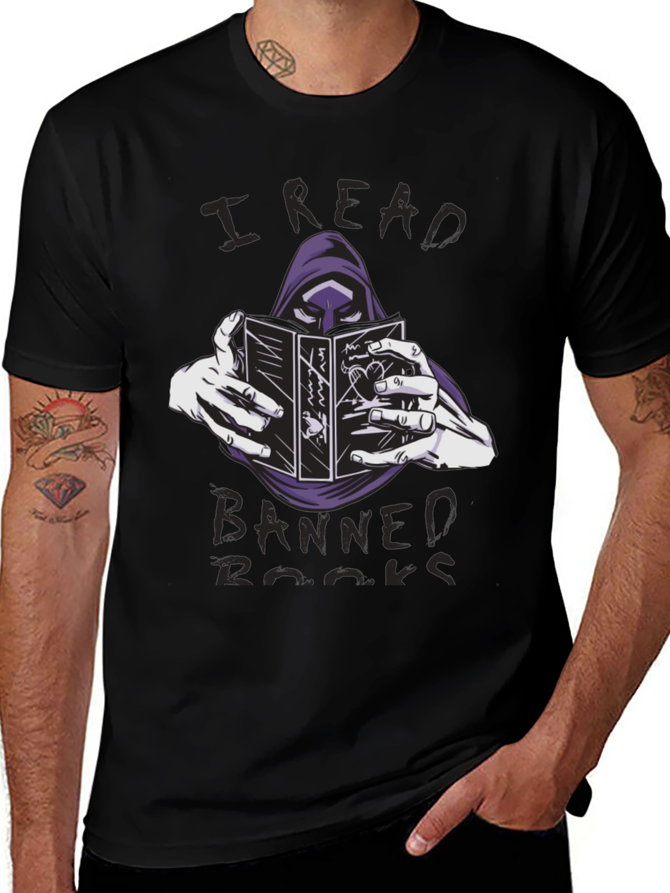 Variant 22 of I Read Banned Books T-Shirt Grim Reaper Reader Tee