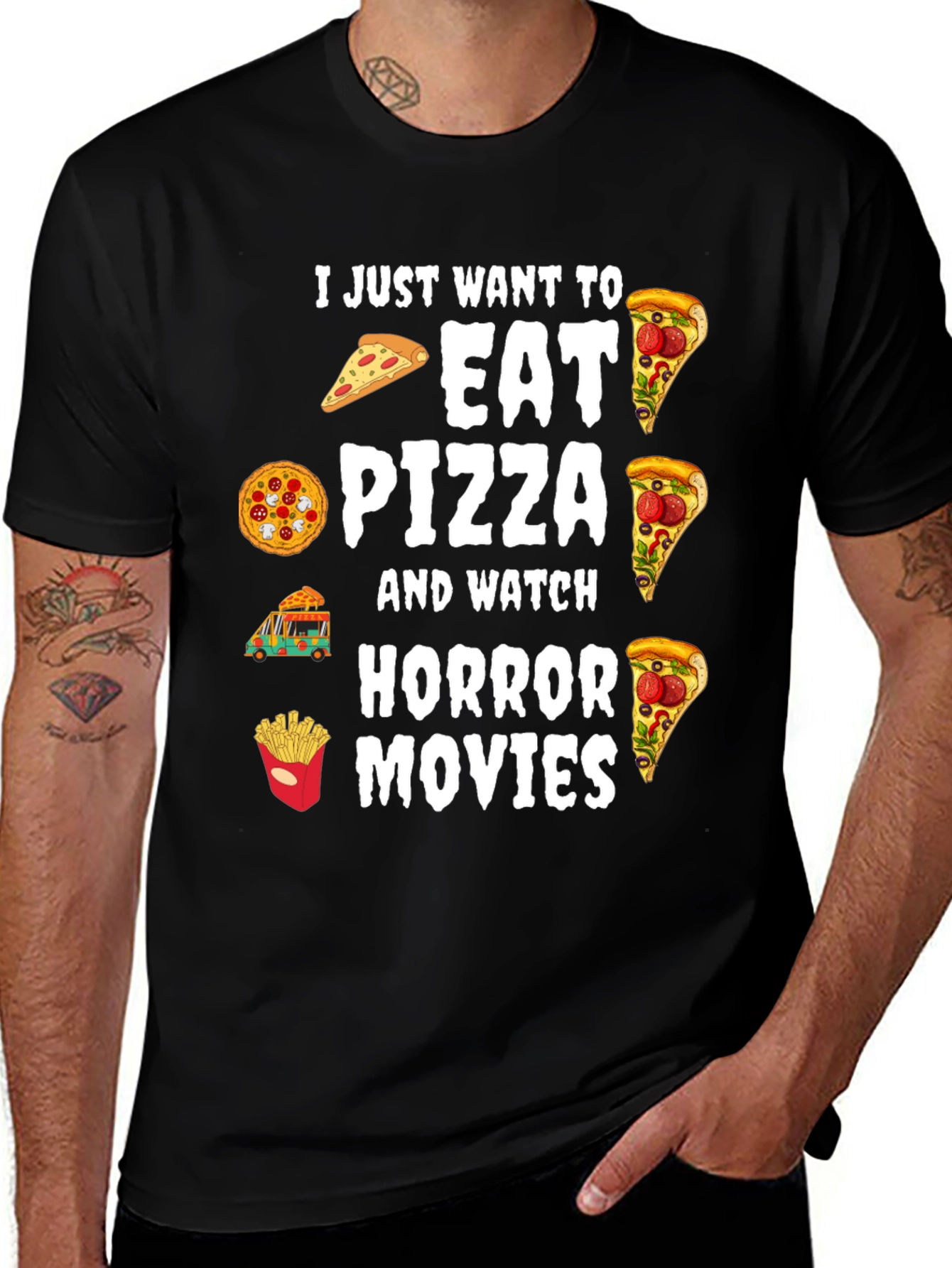 Variant 21 of Pizza & Horror Movie T-Shirt: Eat, Watch, Relax!