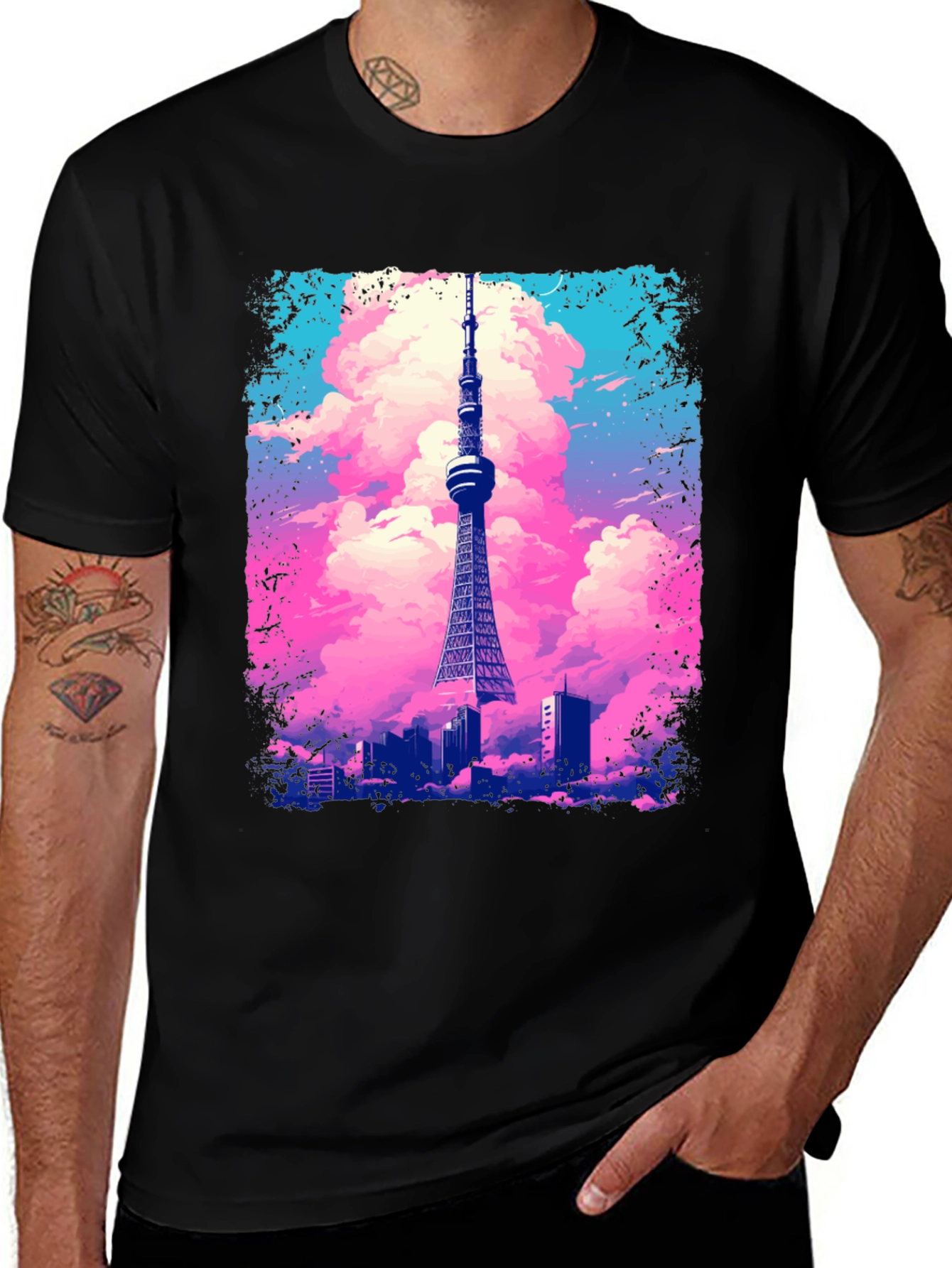 Tokyo Tower Graphic Tee - Artistic Black T-Shirt