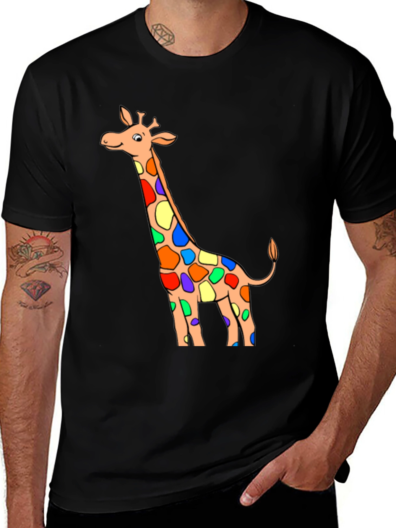 Variant 27 of Giraffe Print Tee - Funky Men's Black T-Shirt