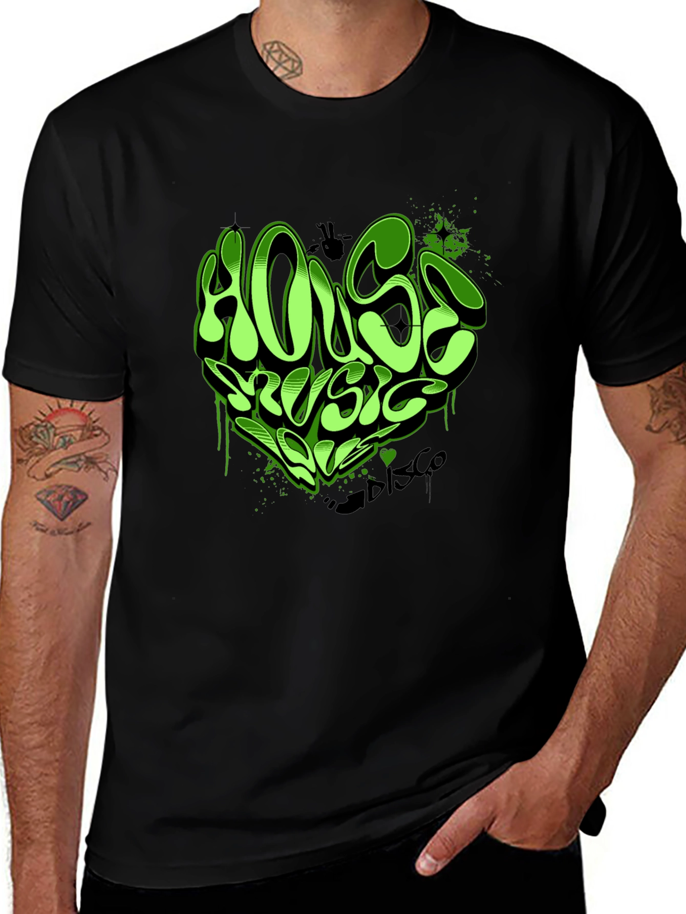 Variant 10 of House Music T-Shirt - Green Graffiti Heart Design