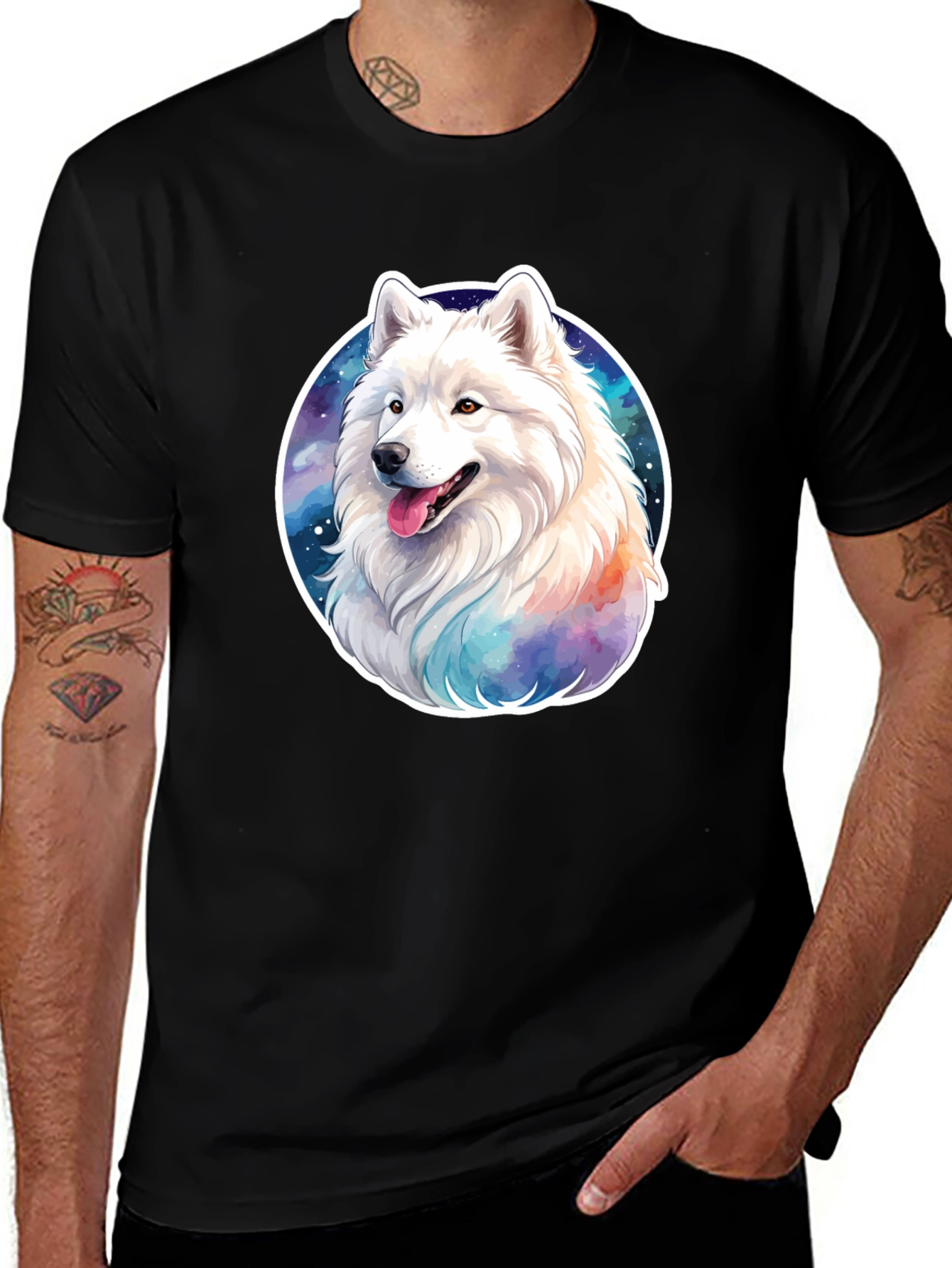 Cosmic Samoyed Dog Graphic Black T-Shirt