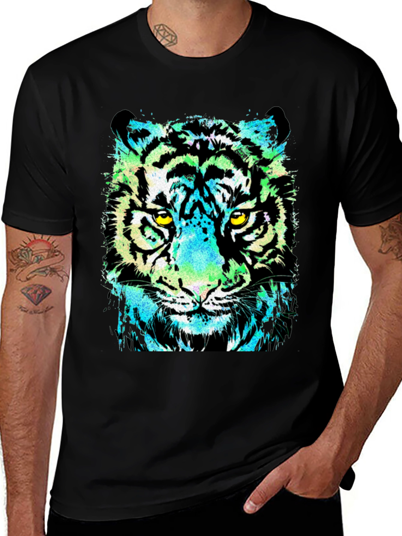Variant 26 of Tiger Graphic Print Men's Black T-Shirt