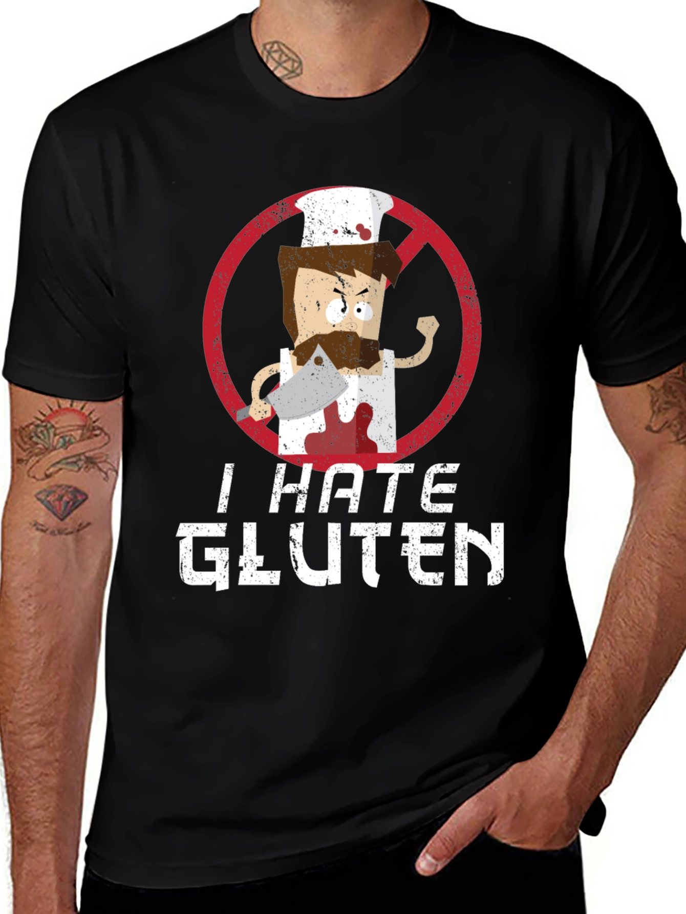 Black I Hate Gluten T-Shirt - Chef Graphic Tee main image