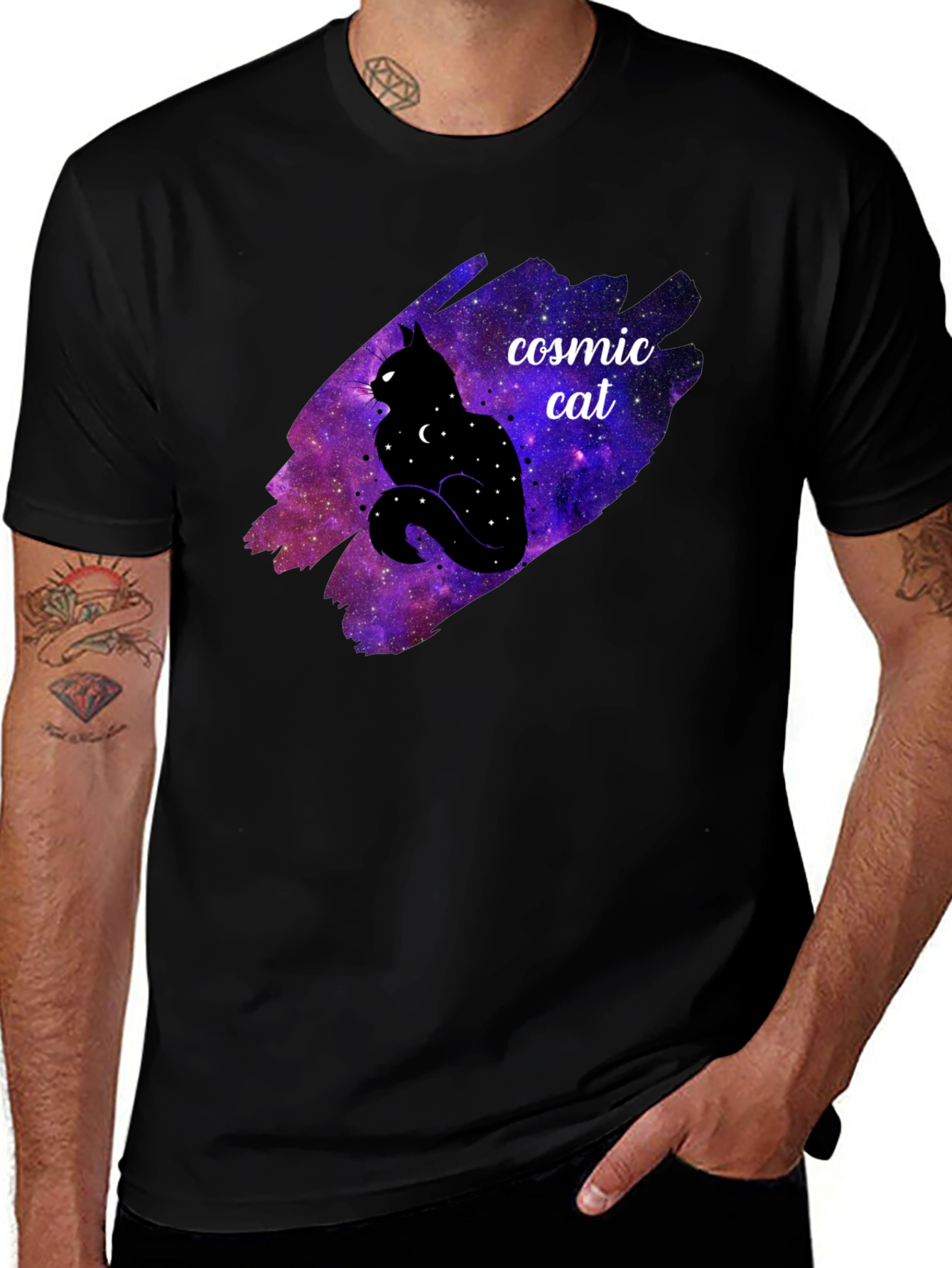 Variant 30 of Cosmic Cat Graphic T-Shirt - Black