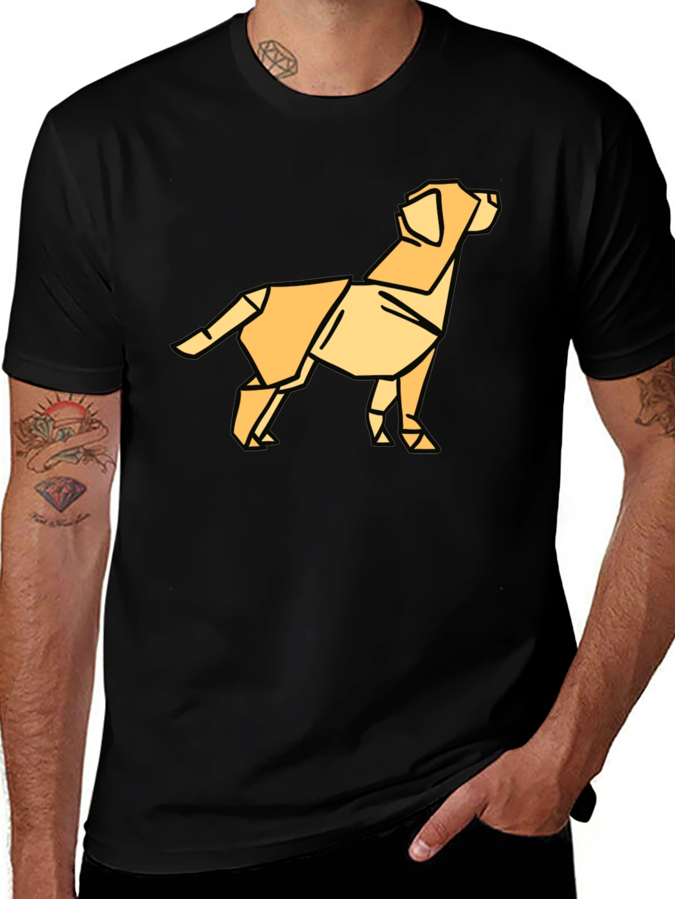 Variant 2 of Origami Dog Graphic Tee - Stylish Men's Black T-Shirt