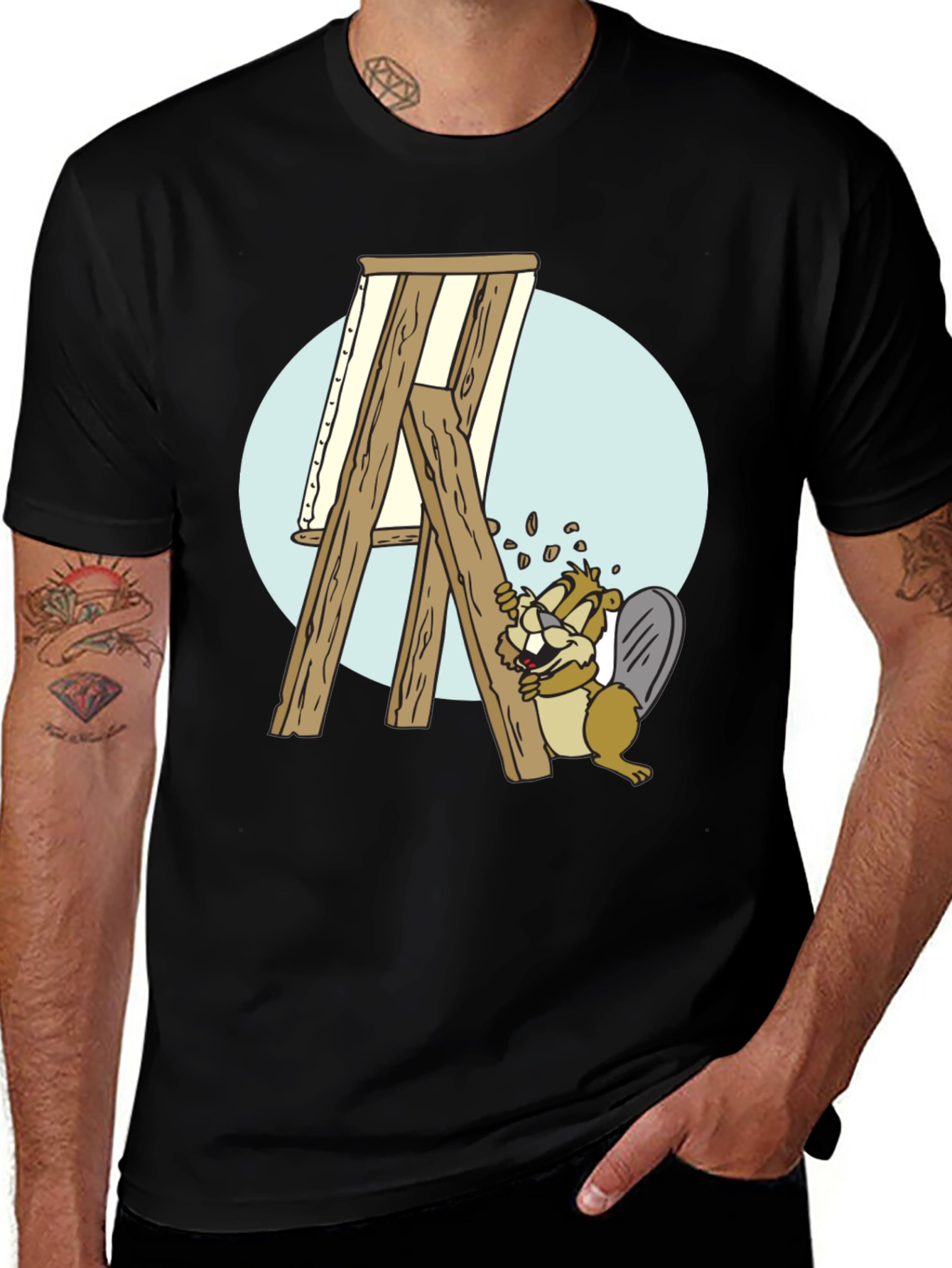 Variant 26 of Cartoon Beaver Artist T-Shirt - Black