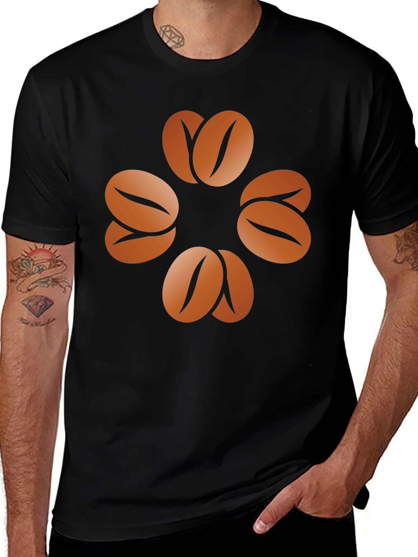 Black Coffee Bean Clover T-Shirt - Unisex Graphic Tee main image