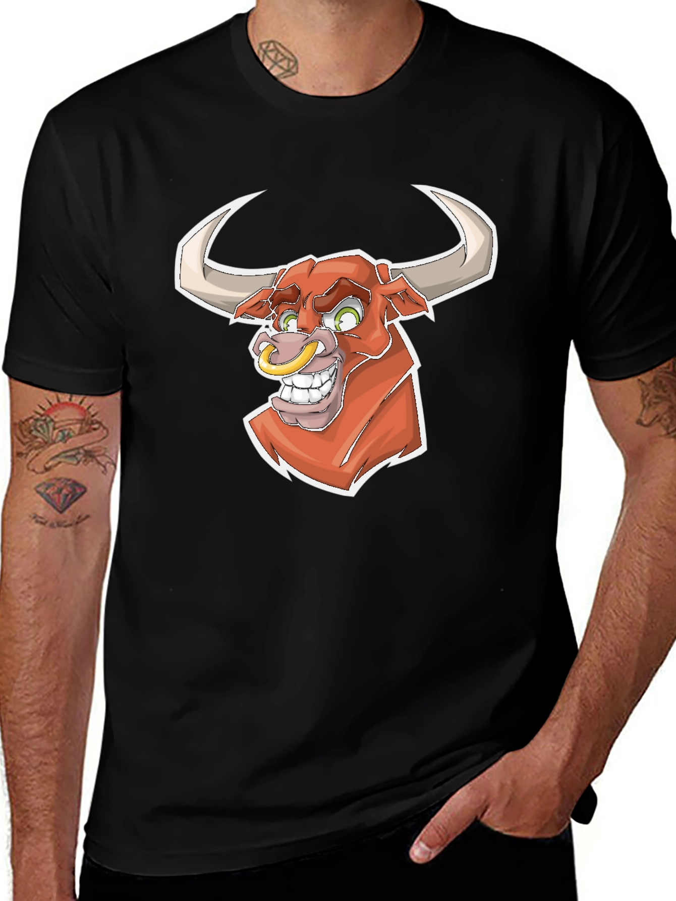 Variant 11 of Cartoon Bull Graphic Tee - Black