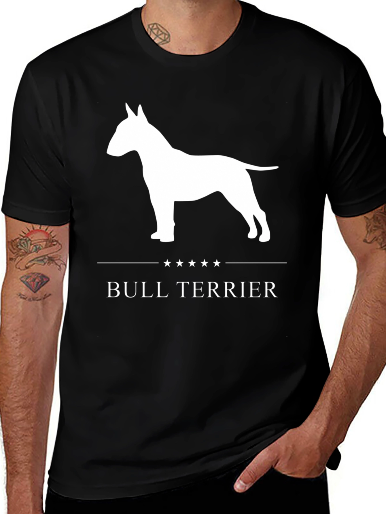 Bull Terrier Dog Graphic Tee - Black Cotton T-Shirt