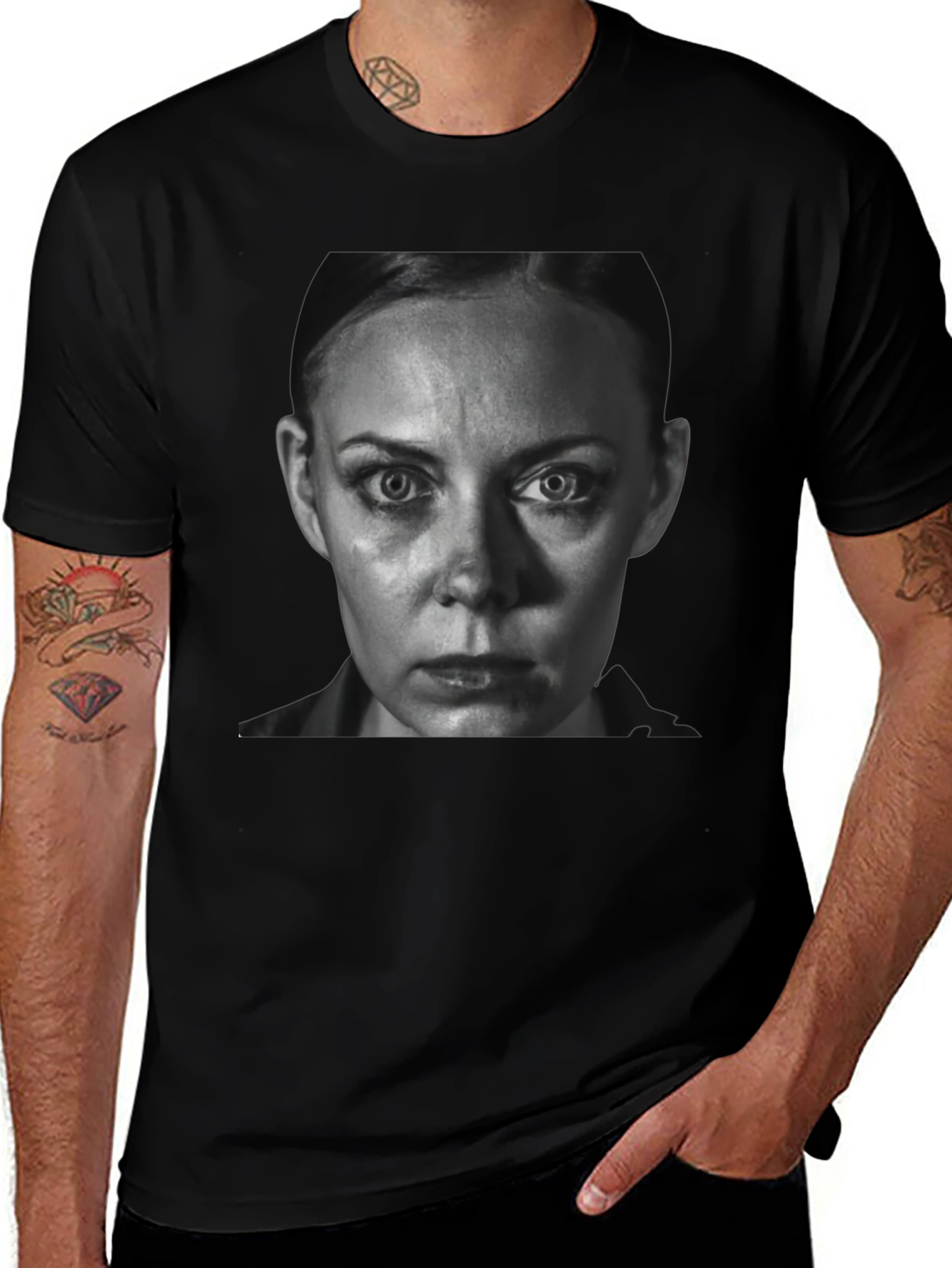 Variant 16 of Intense Gaze Graphic Tee - Black Crew Neck T-Shirt