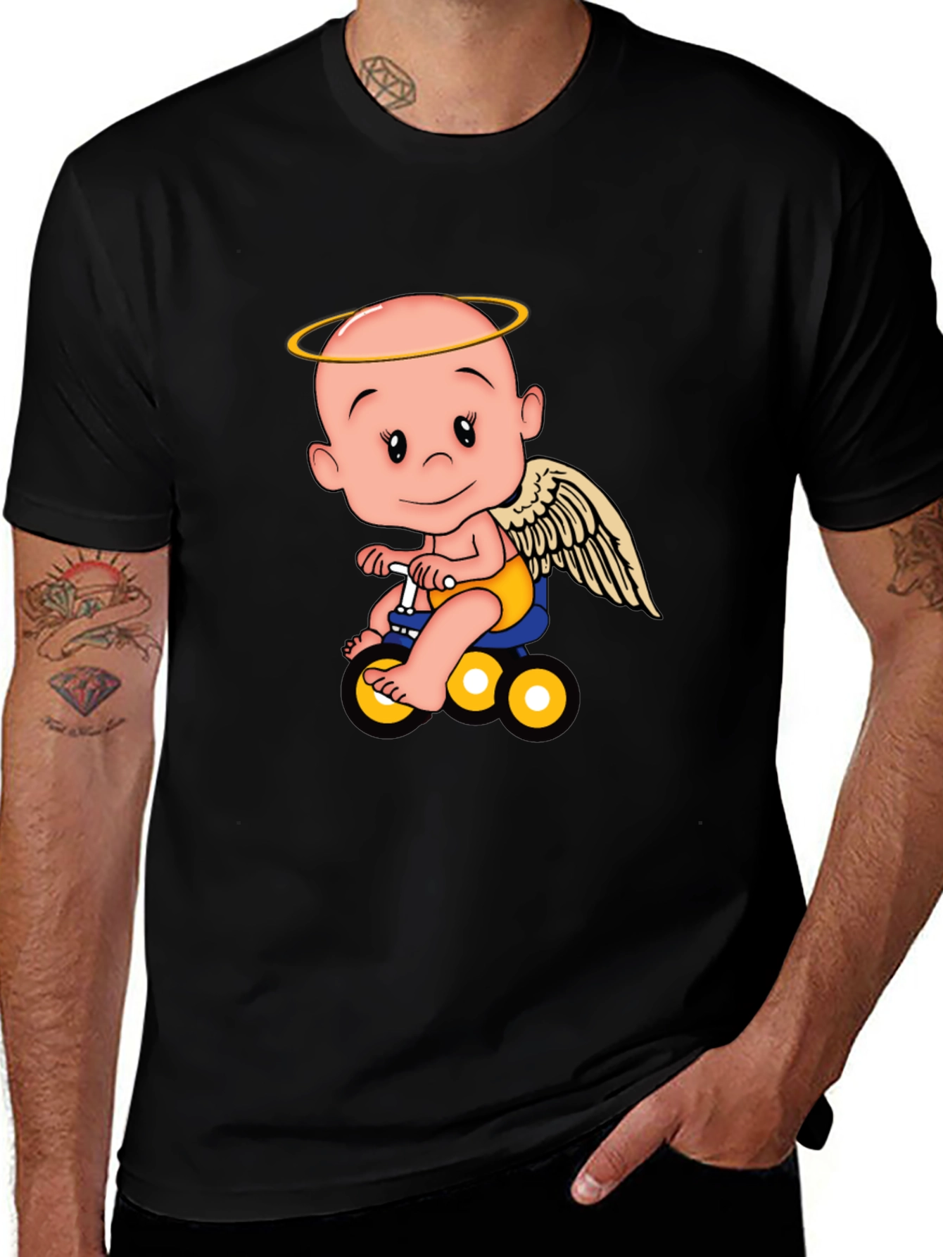 Variant 22 of Angel Baby on Bike Graphic Tee - Black