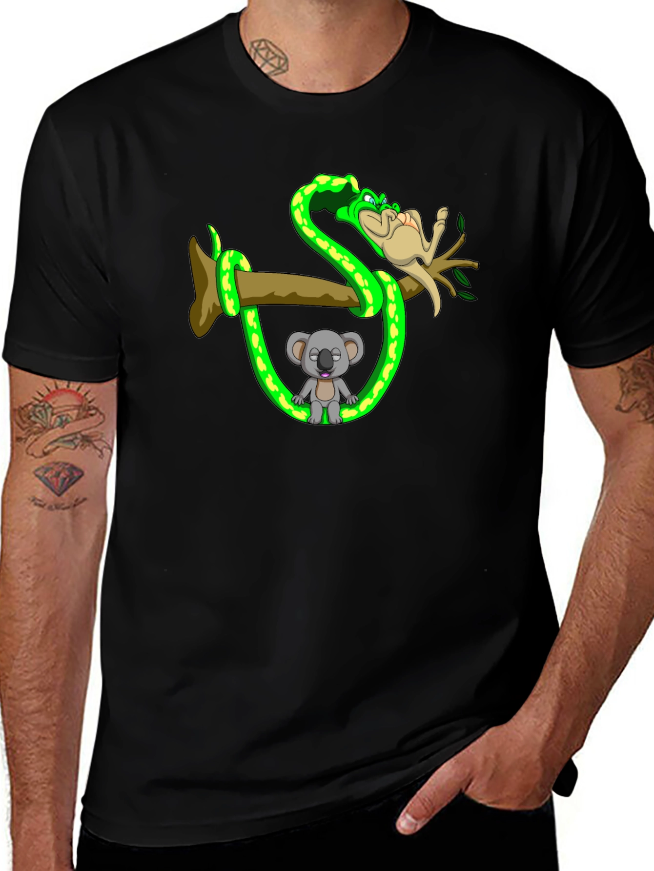 Funny Koala & Snake T-Shirt - Cartoon Animal Tee