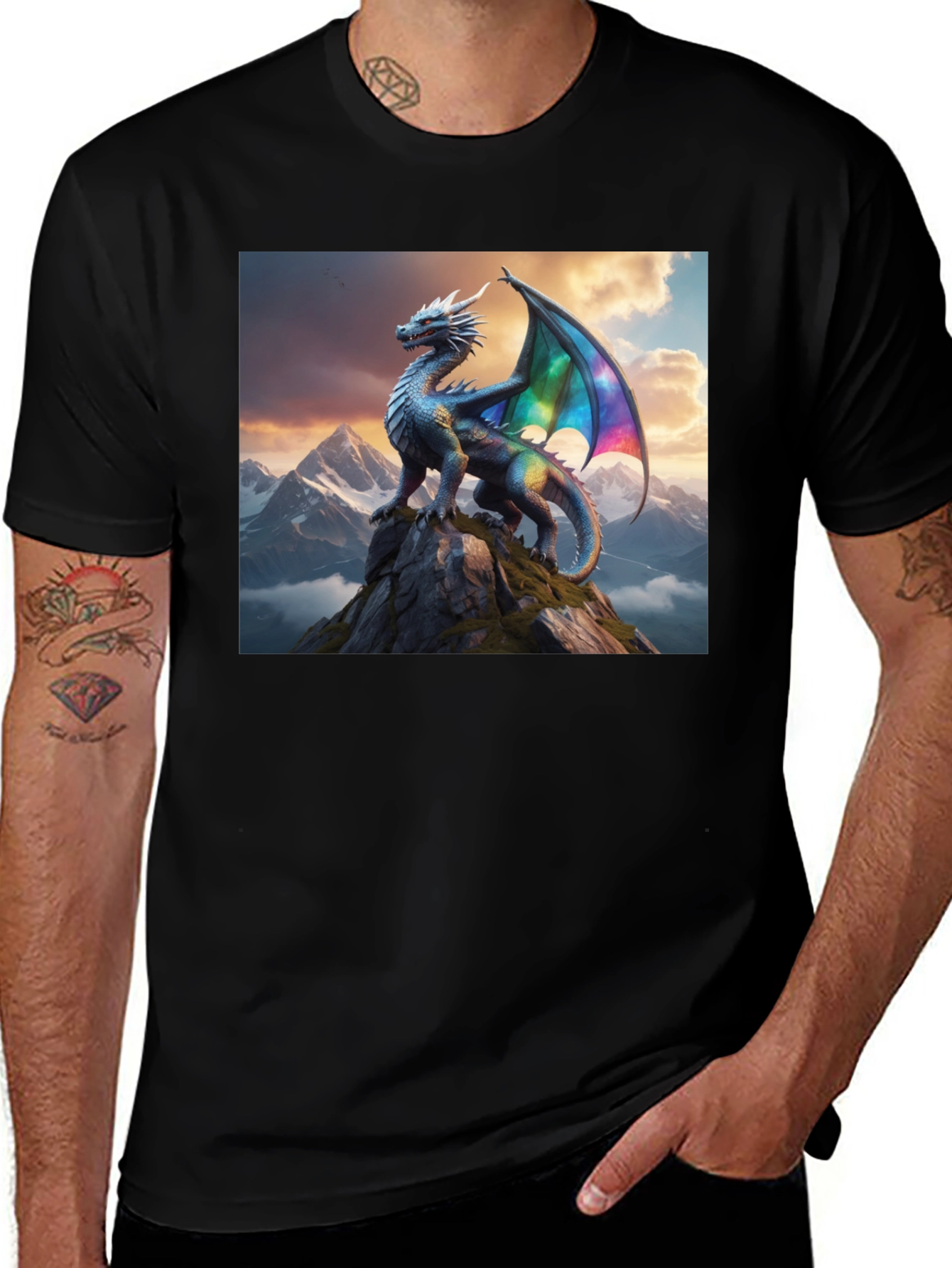 Variant 8 of Dragon Peak Graphic Tee - Black Cotton Shirt