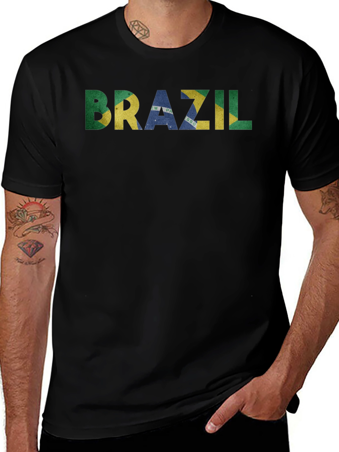 Brazil Flag Graphic Print Black T-Shirt