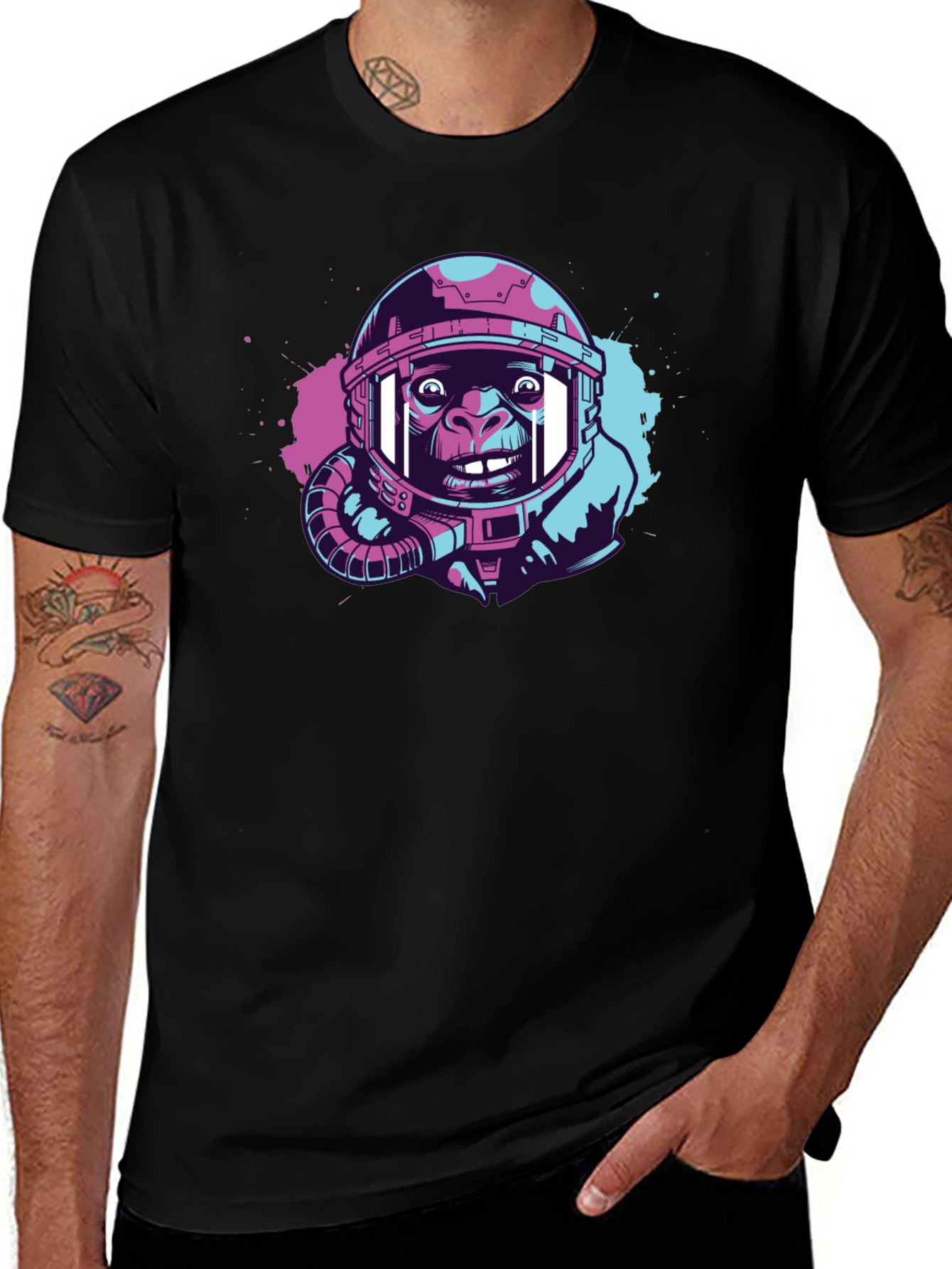 Variant 17 of Ape Astronaut Graphic T-Shirt - Trendy Space Design