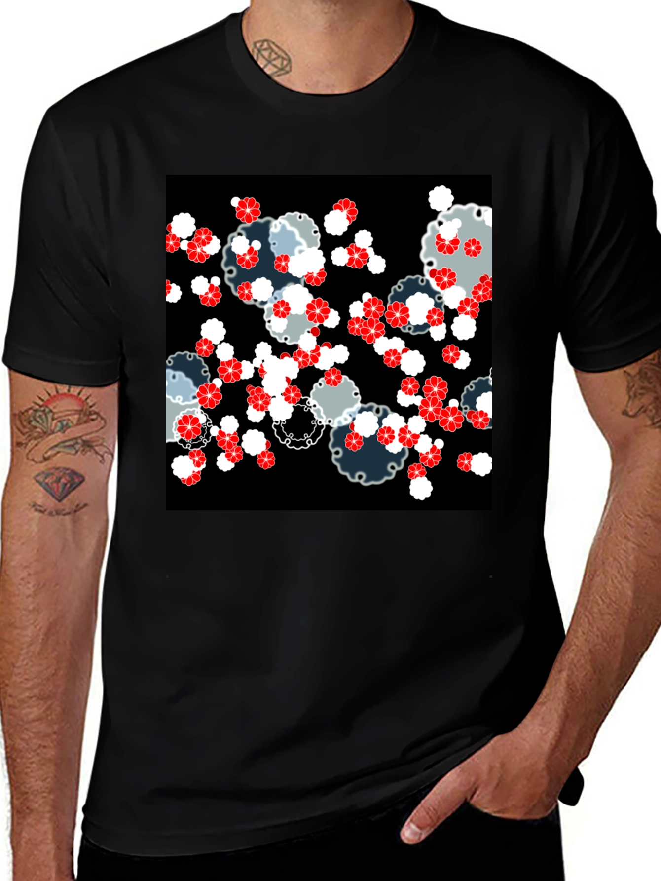 Variant 3 of Floral Pattern Black T-Shirt