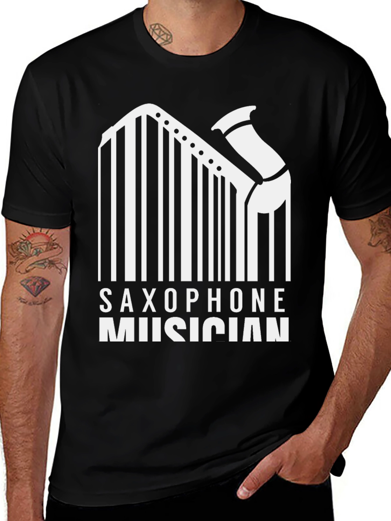 Variant 22 of Saxophone Musician Barcode T-Shirt