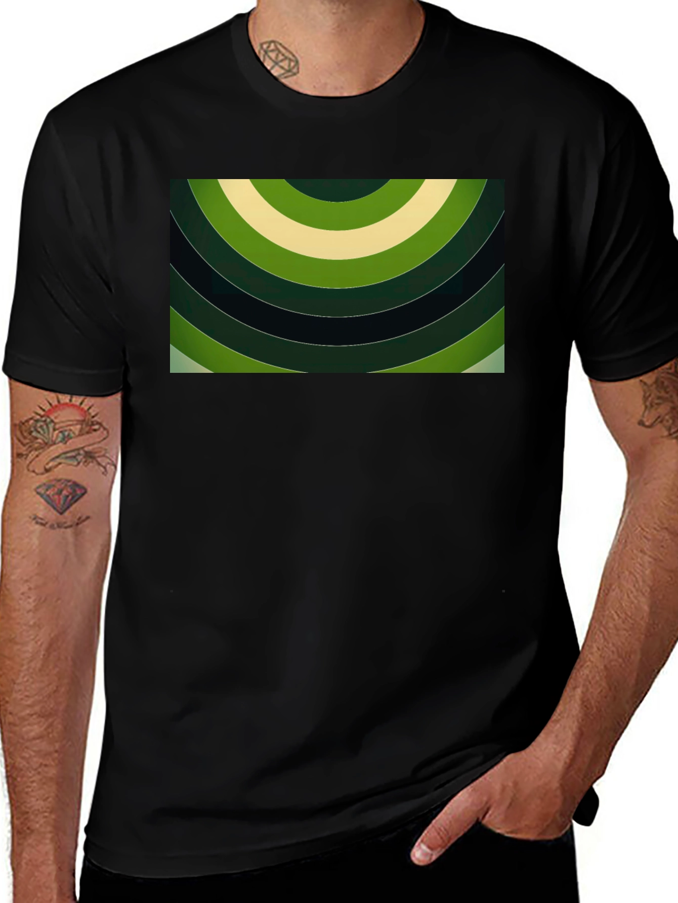 Variant 20 of Abstract Green Rings Graphic Black T-Shirt