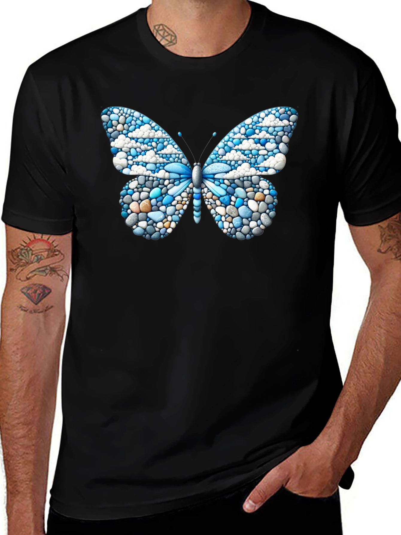 Variant 22 of Butterfly Pebble Art Black T-Shirt