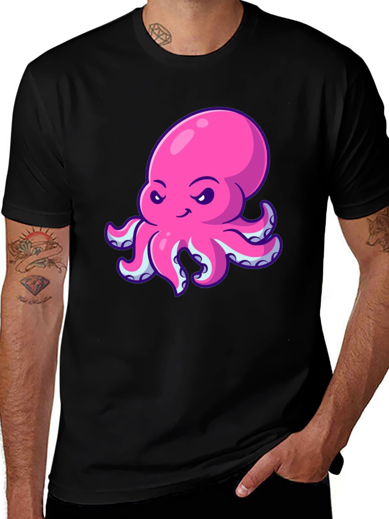 Variant 24 of Pink Octopus Graphic Print Black T-Shirt