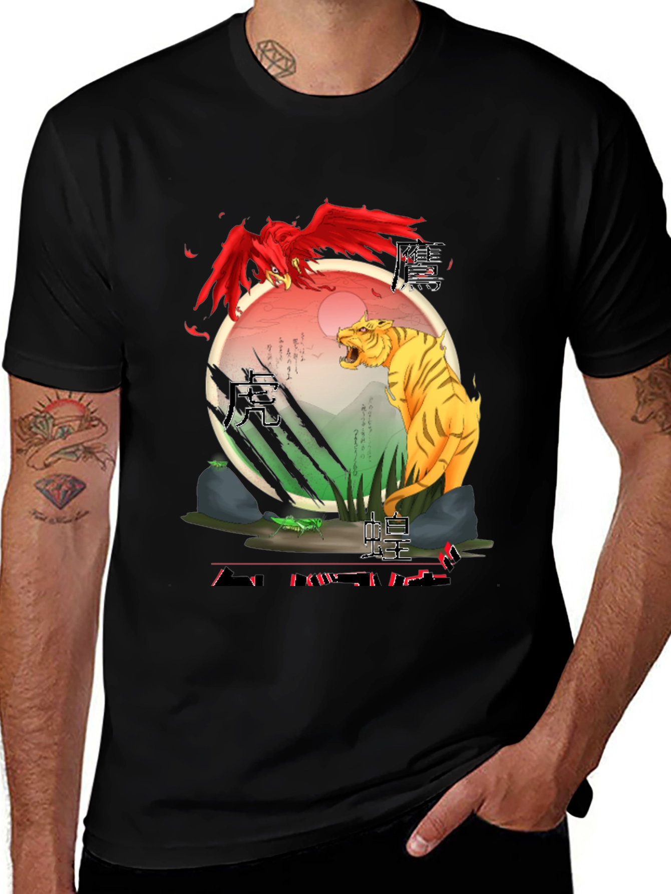 Variant 8 of Phoenix & Tiger Graphic Tee - Men's Black T-Shirt