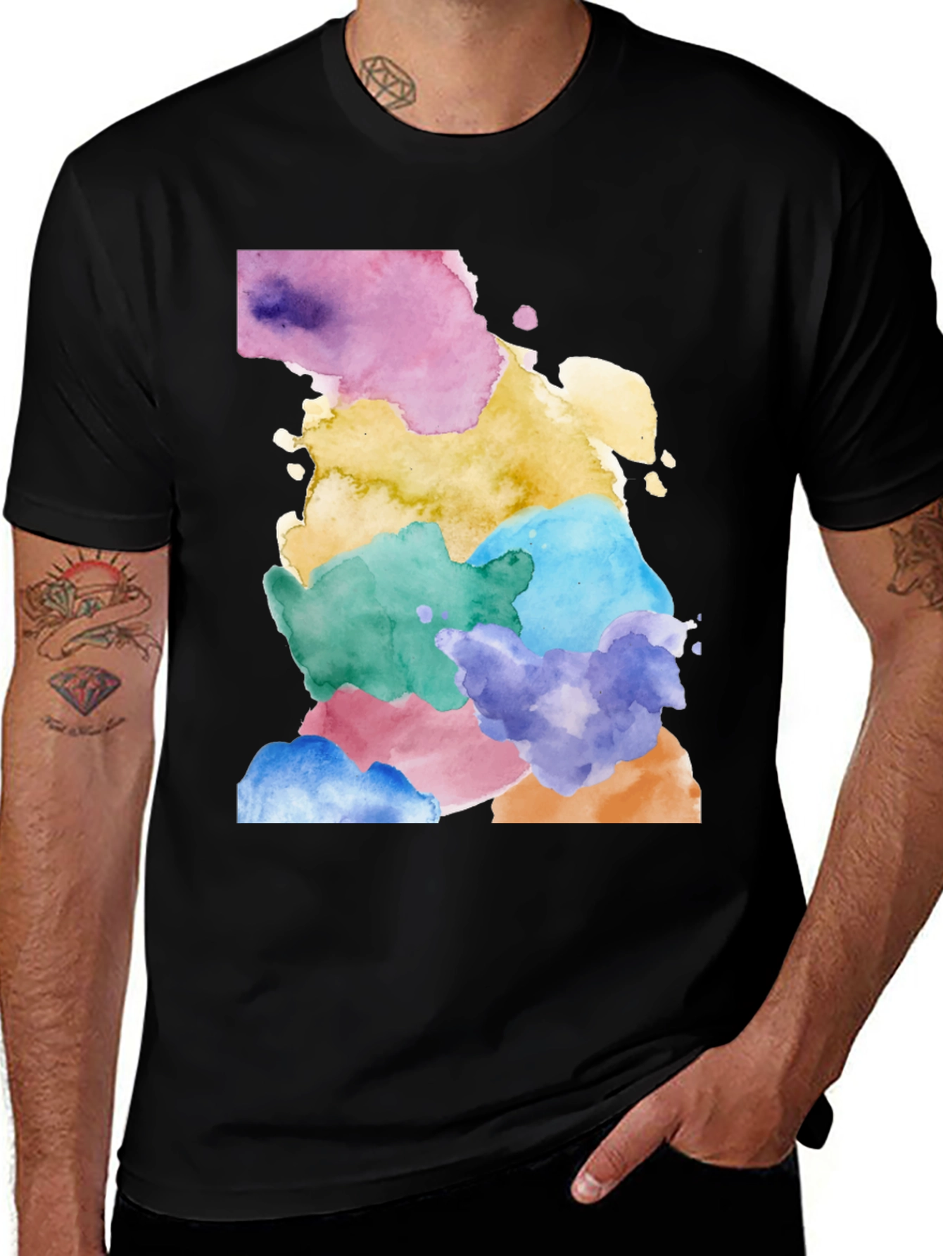 Variant 22 of Watercolor Splash Graphic Tee - Stylish Black T-Shirt