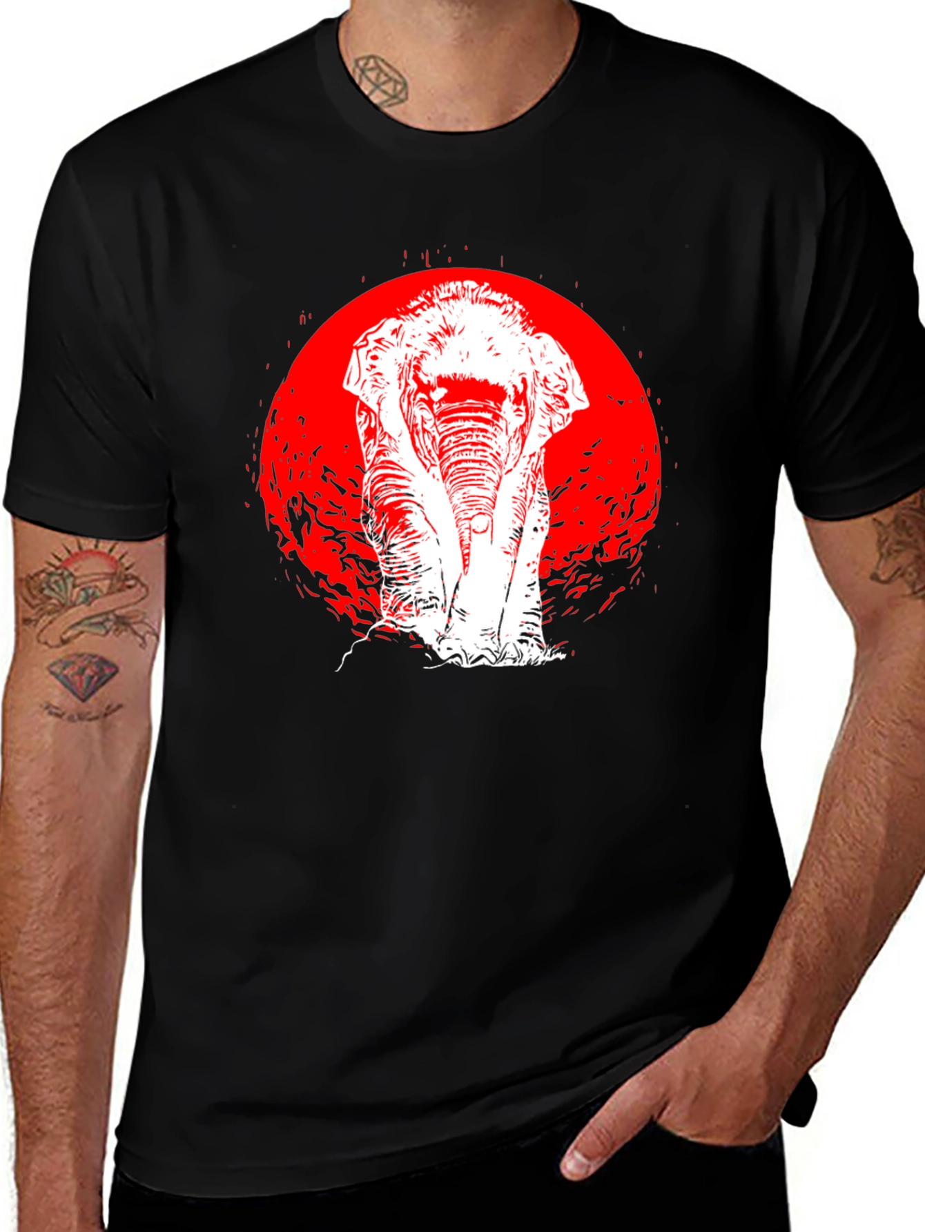 Variant 8 of Elephant Graphic Tee - Red Moon Black Shirt